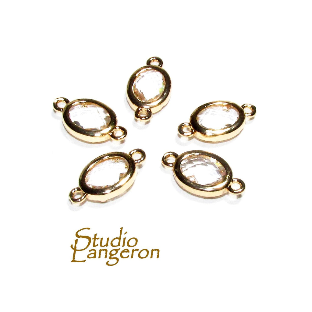 14K Gold Filled White crystal oval Link Connector size 14.0x7.5mm, White crystal gold filled link, Link connector, Jewelry making - 1 piece