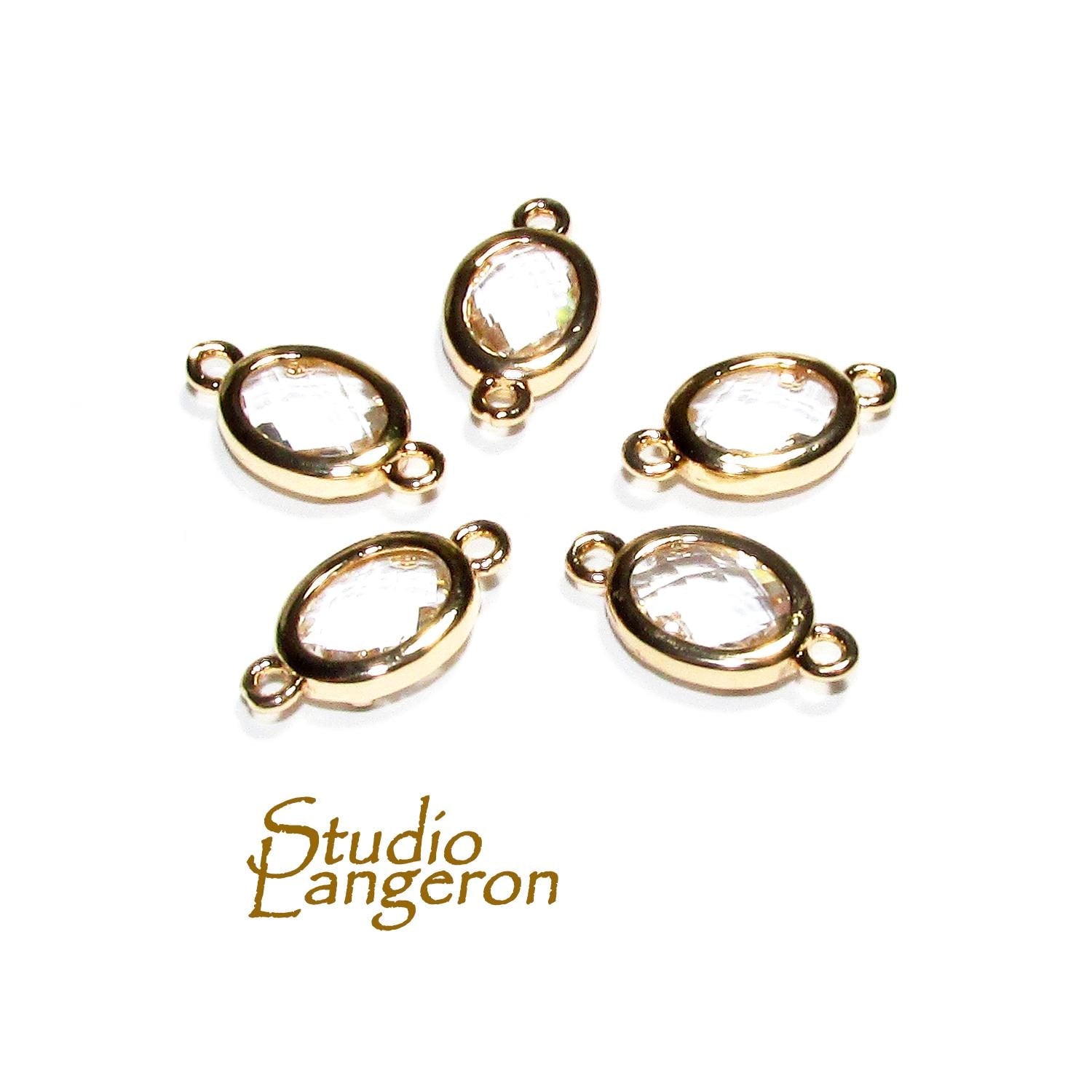 14K Gold Filled White crystal oval Link Connector size 14.0x7.5mm, White crystal gold filled link, Link connector, Jewelry making - 1 piece