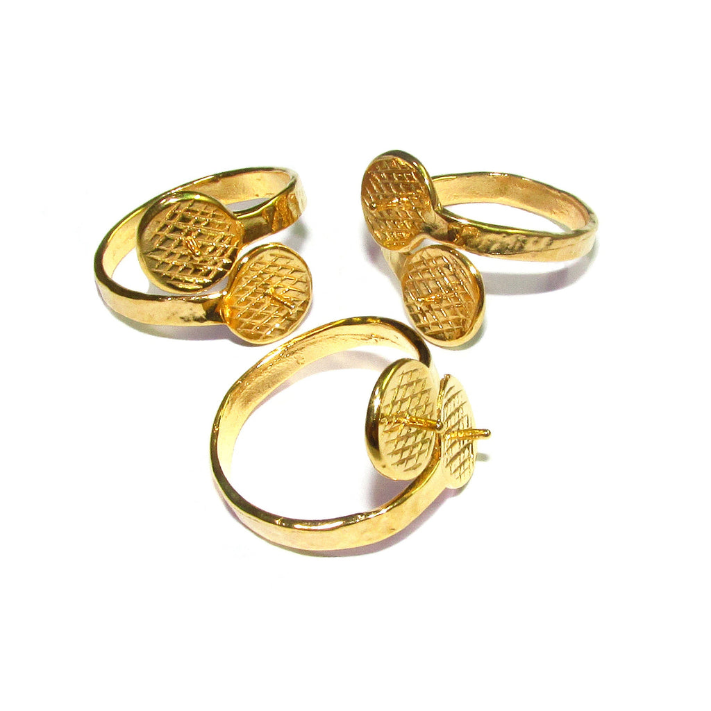 14K Yellow gold filled open blank ring with two platform with pin for beads, gold filled ring, base ring, Jewelry making, setting  - 1 piece