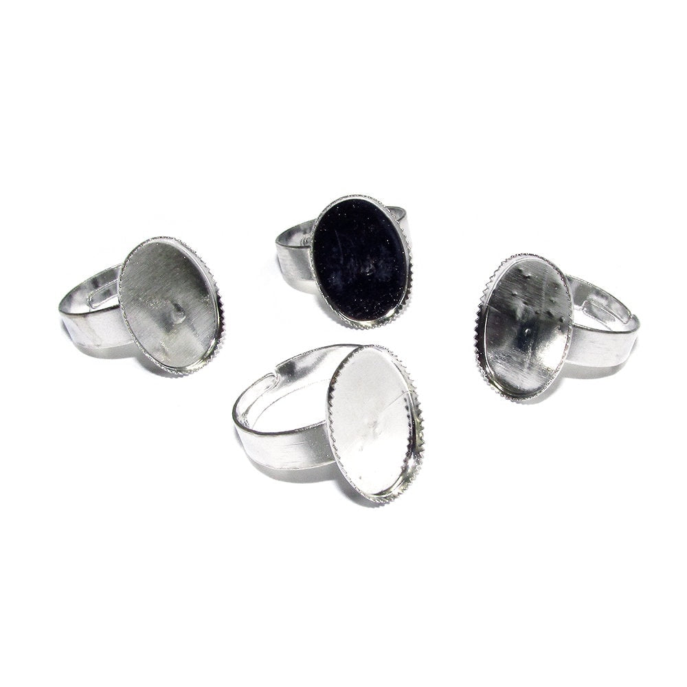 5 pcs Ring Blank with bezel cup 13x18 mm, Silver Tone Base, Ring bases, Jewelry making, Silver plated, bezel cup, Silver plated ring