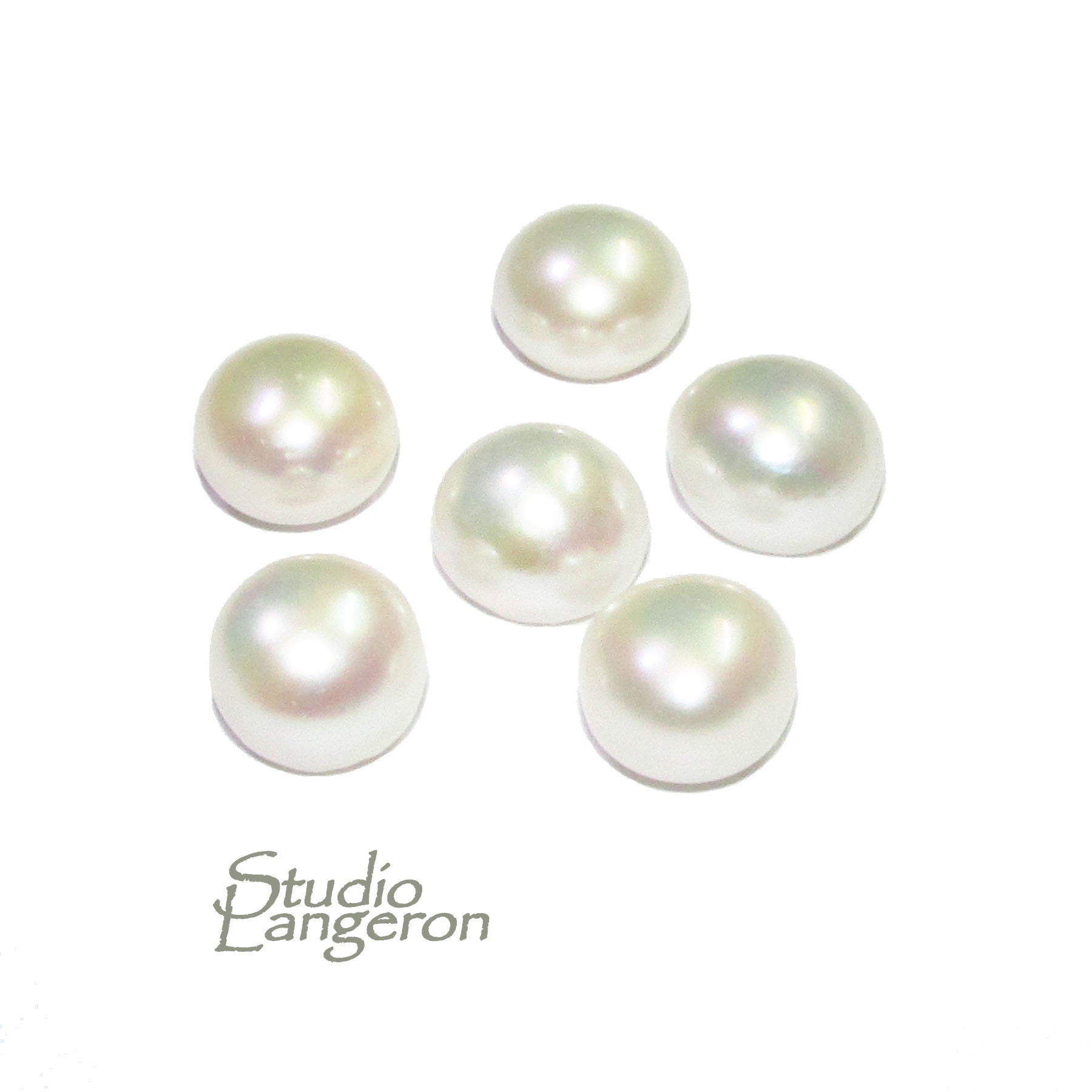 11 mm White pearls half-drilled Cabochon, Natural Pearl, White pearls Gemstone, Round pearl, Jewelry making, ring, earrings - 1 piece