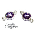 925 Sterling Silver Checkerboard Amethyst Round Link Connector size 12x7 mm, Amethyst silver link connector, Jewelry making - 1 piece