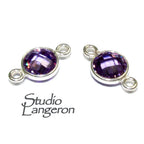 925 Sterling Silver Checkerboard Amethyst Round Link Connector size 12x7 mm, Amethyst silver link connector, Jewelry making - 1 piece
