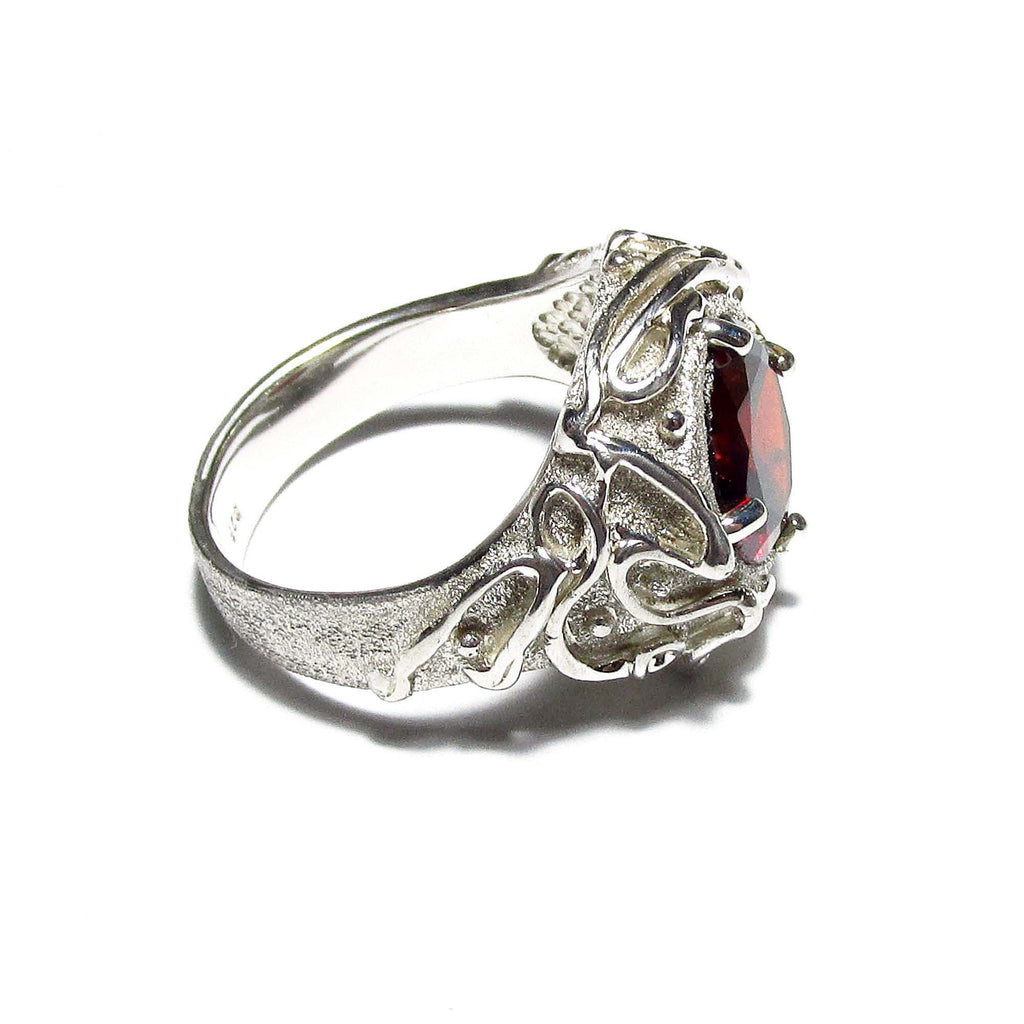 Statement Garnet ring 925 sterling silver size 8, Handmade ring, single copy, sterling silver, Garnet ring,  silver ring, red gemstone