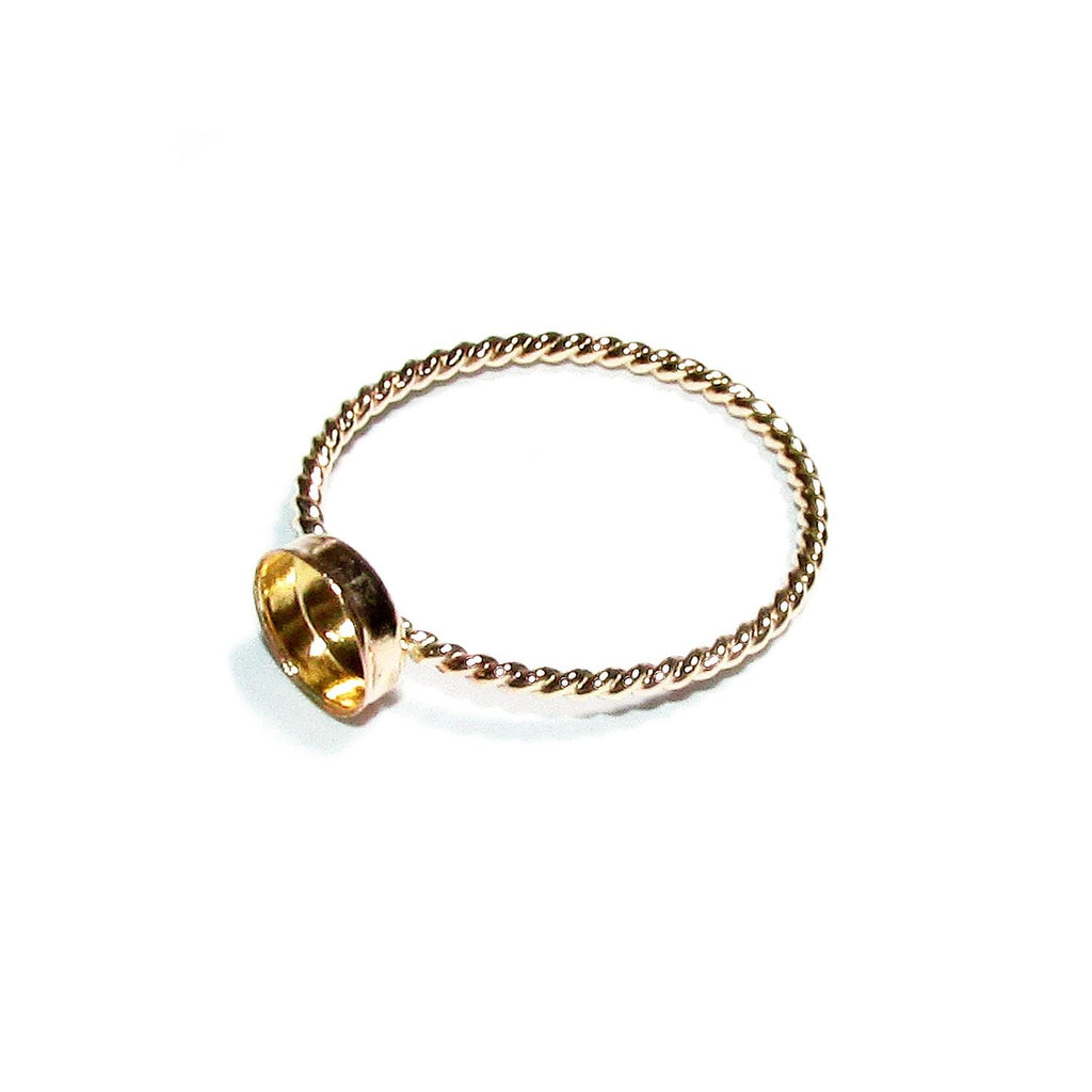 14K Yellow gold filled twisted blank ring with bezel cup 6mm size 4, 5, 6, 7, 8, 9, 10, Jewelry making, Mounting ring, bezel cup - 1 piece