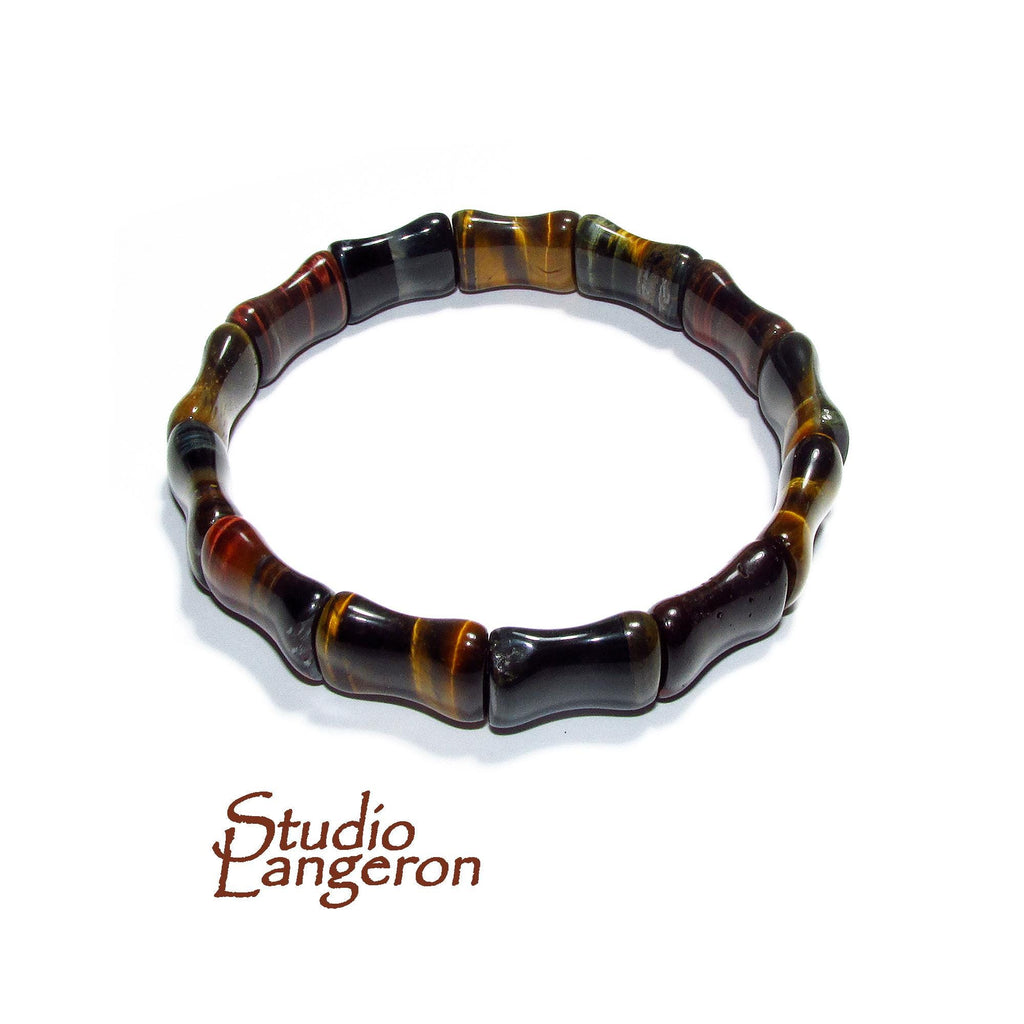 Natural Stone Tiger Eye Square Beads Bracelets, Faceted Rectangle Strand Bangle For Men, Women, Gemstone, Jewelry Gifts, Tiger Eye