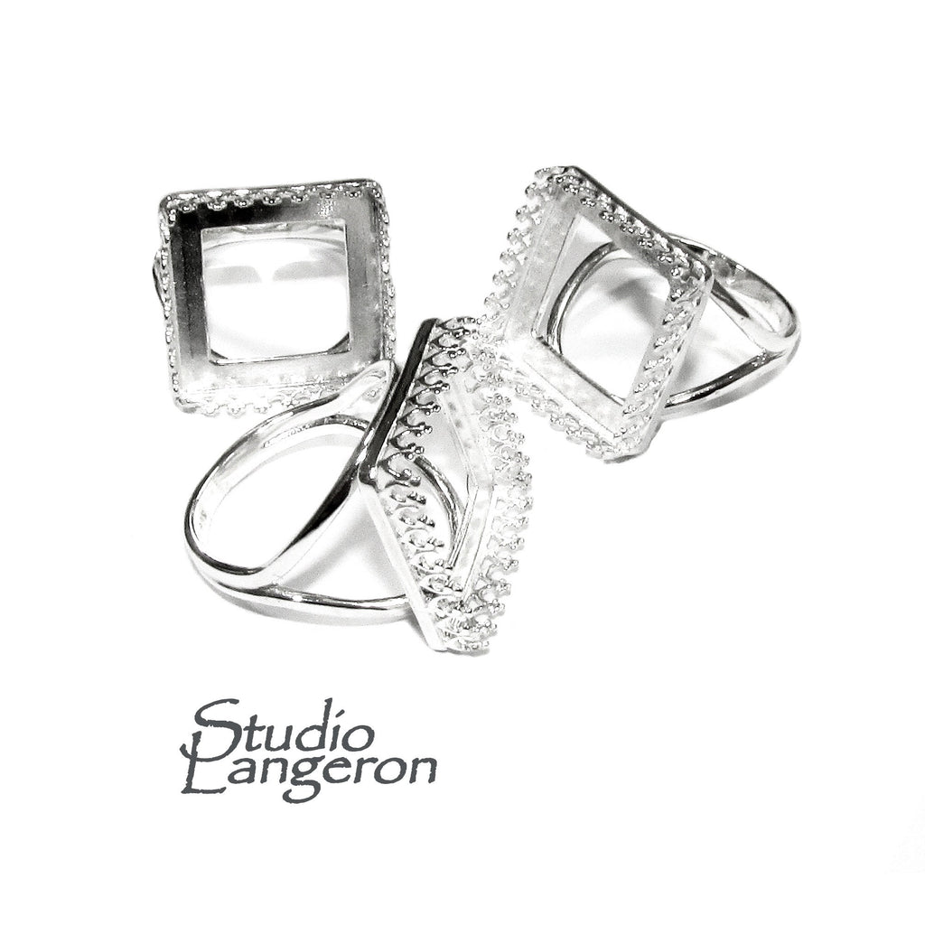 16x16 mm 925 sterling silver blank ring with square bezel cup size 5, 6, 7, 8, silver ring, base ring, jewelry making, bezel cup - 1 piece