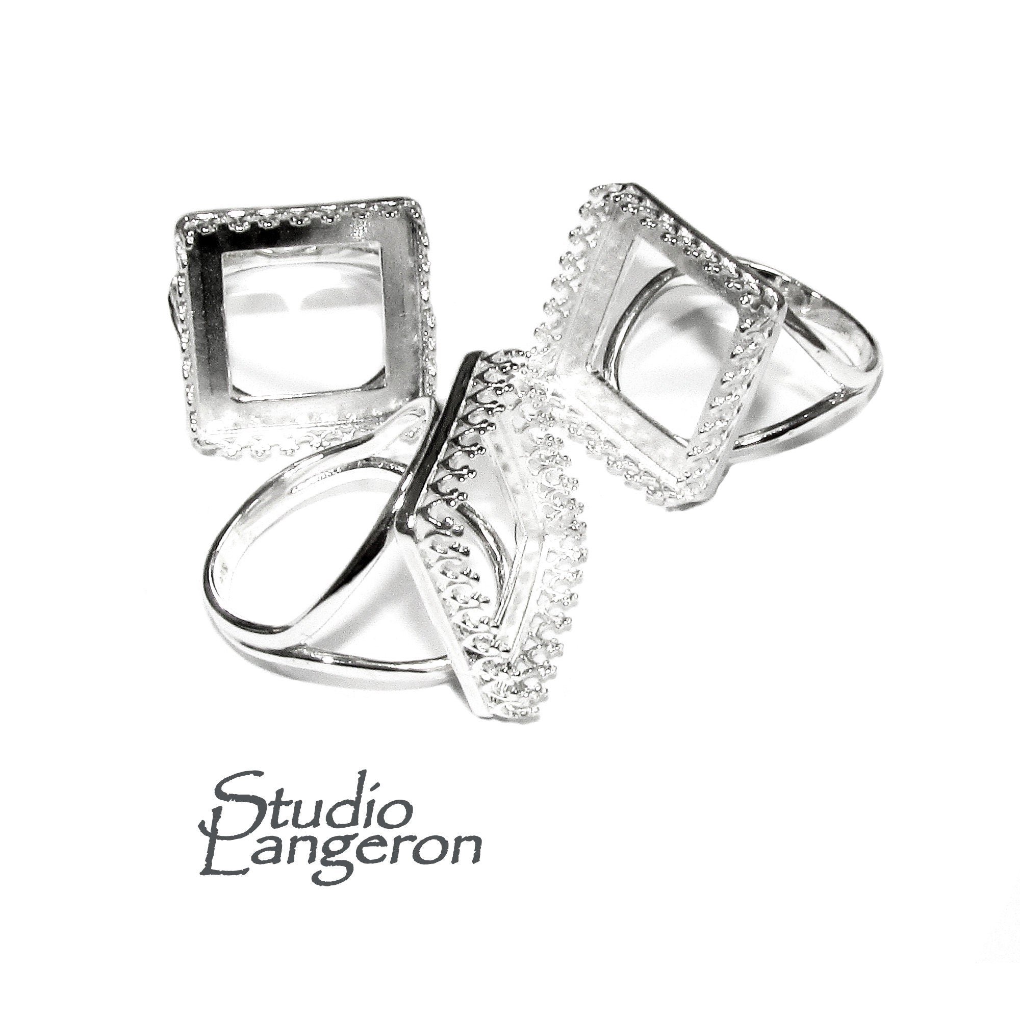 16x16 mm 925 sterling silver blank ring with square bezel cup size 5, 6, 7, 8, silver ring, base ring, jewelry making, bezel cup - 1 piece