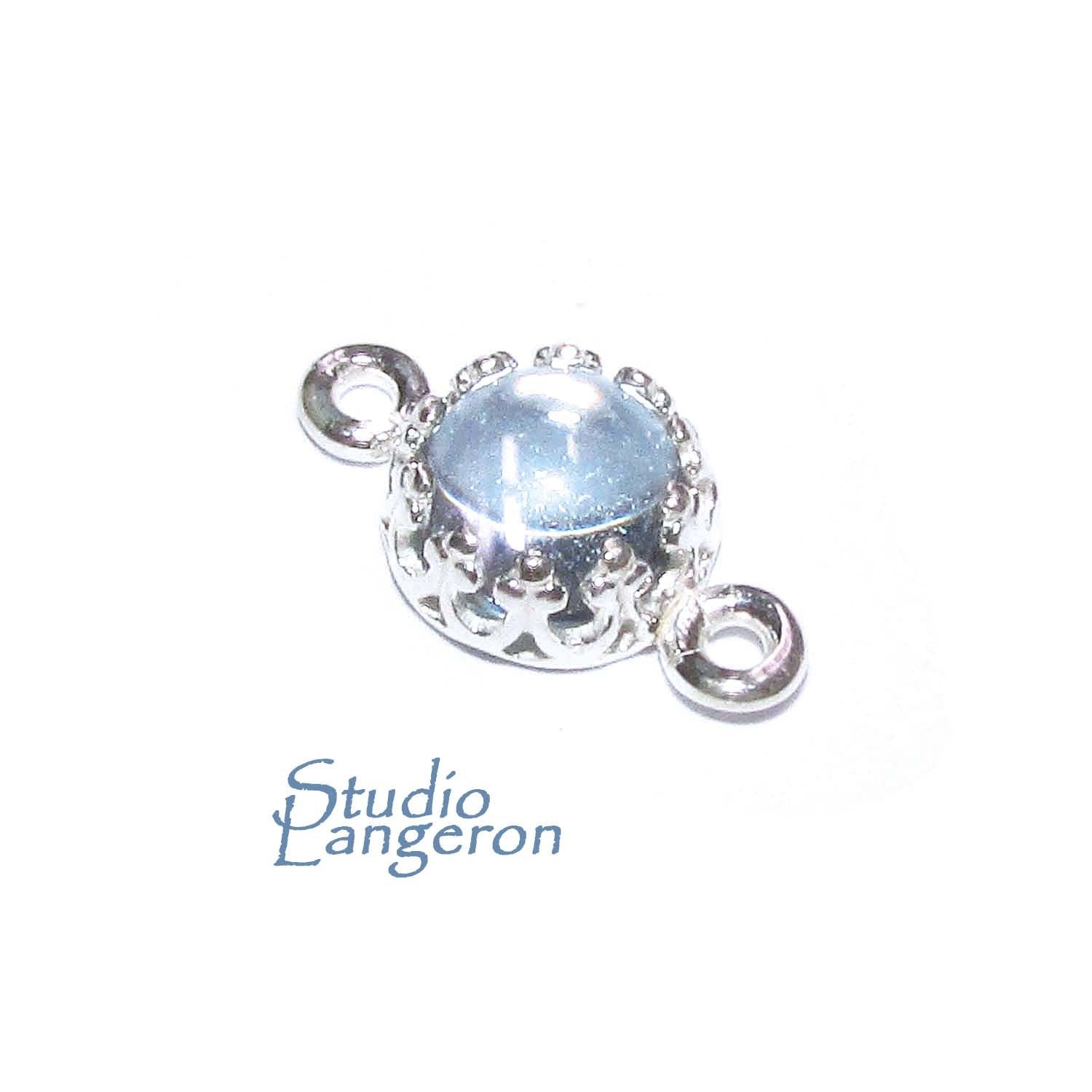 925 Sterling Silver natural blue topaz round Link Connector size 14x7mm, Natural blue topaz silver link, Jewelry making, Connector - 1 piece