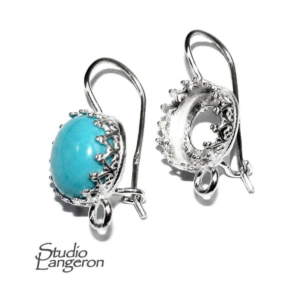 925 sterling silver blank earrings with bezel cup and closet ring size 6-14mm, model 1023H, Jewelry making, Setting - 1 pair (2 pieсes)