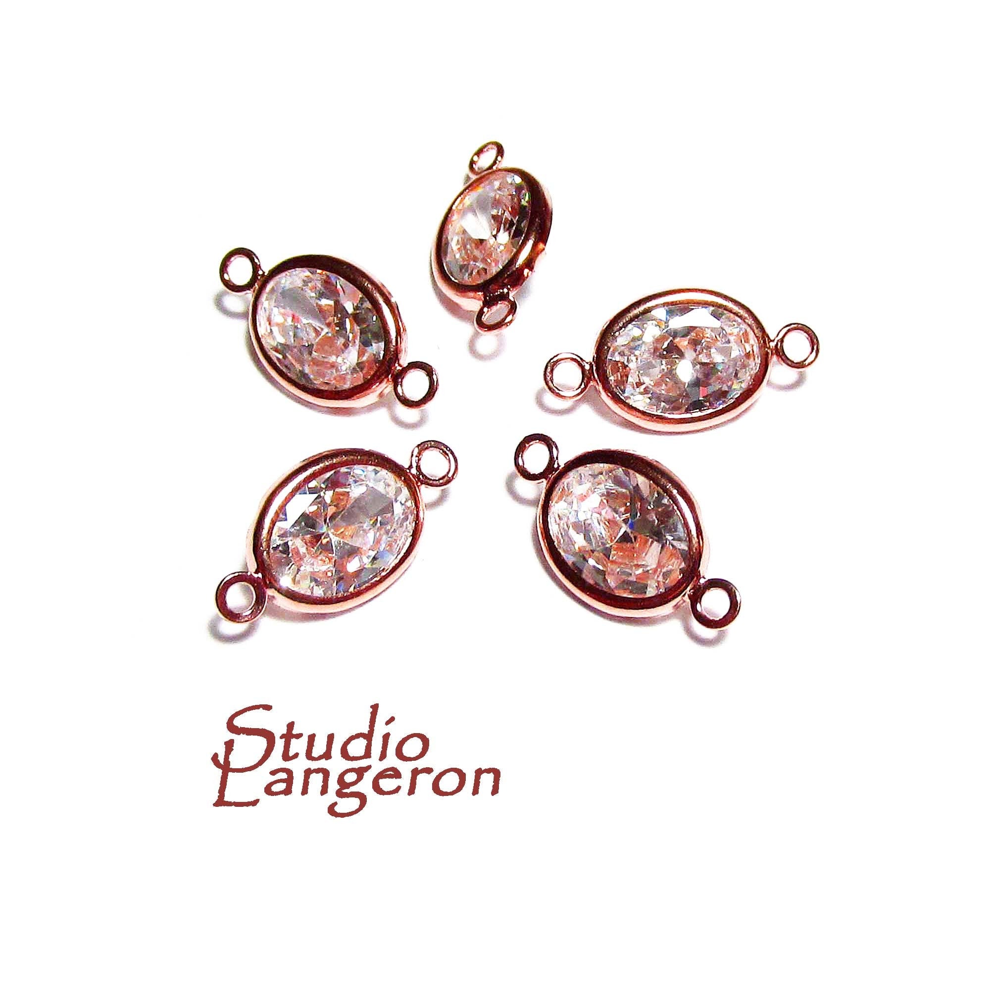 14K Rose Gold Filled White topaz oval Link Connector size 13.0x7.0 mm, Rose gold filled link, Link connector, Jewelry making - 1 piece