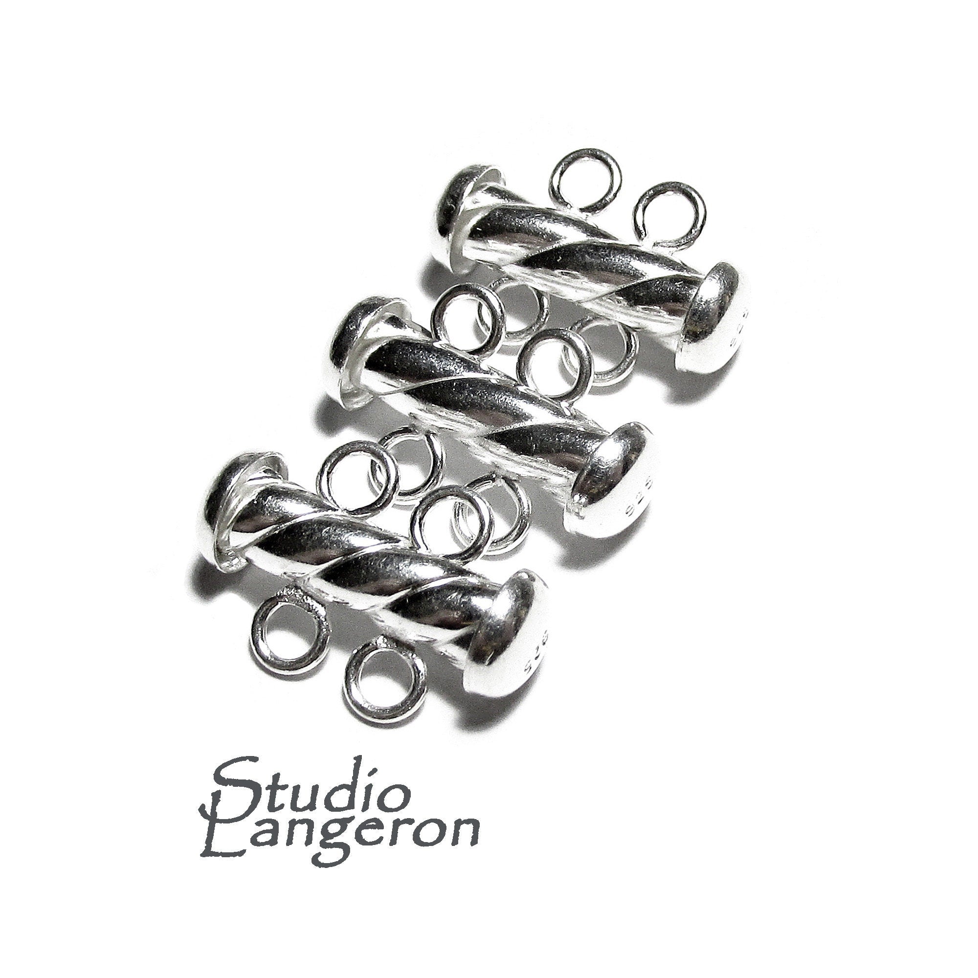925 Sterling Silver Twisted Tube Bar Clasp 2-Hole size 4.3x16 mm, Silver Clasps, Slide Clasps, Sterling silver, Jewelry making - 1 piece