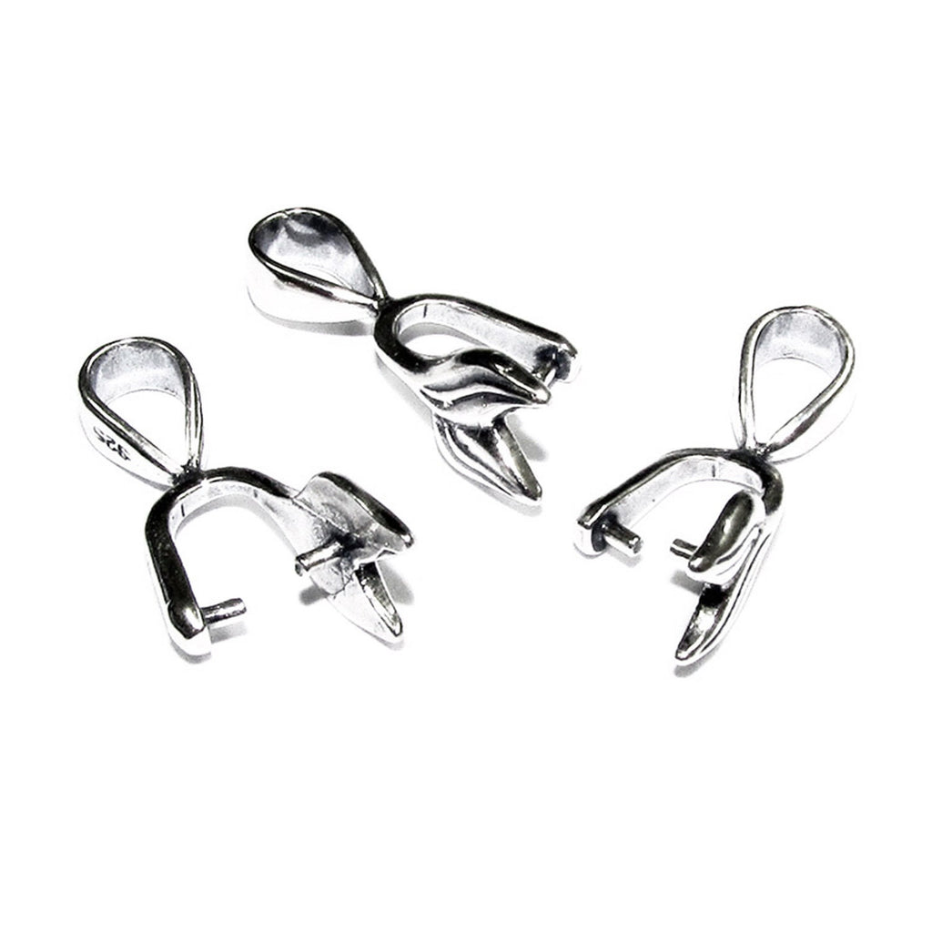 925 Sterling silver Leaf Double Pinch Pendant Bail with Ring - 1 piece