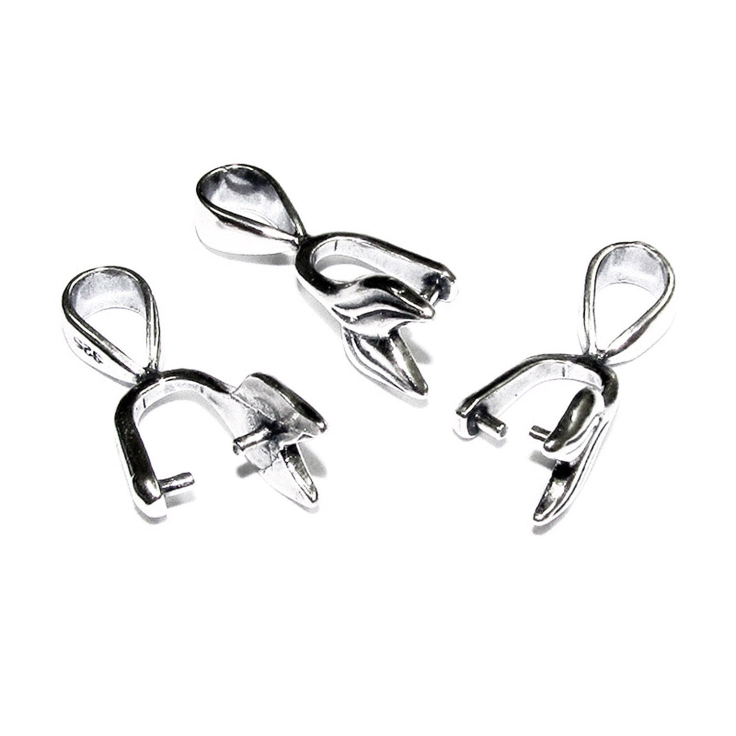 925 Sterling silver Leaf Double Pinch Pendant Bail with Ring - 1 piece