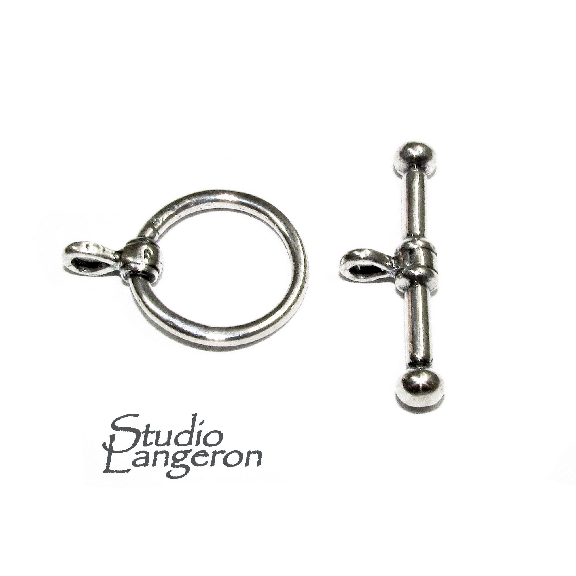 925 Sterling Silver Ball-End Toggle Clasp size 15.8 mm, Toggle clasp, Clasp, Sterling silver, Jewelry making, Silver clasp - 1 piece