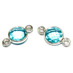 925 Sterling Silver Checkerboard Aquamarine Round Link Connector size 12x7 mm, Aquamarine silver link, Jewelry blue link connector - 1 piece