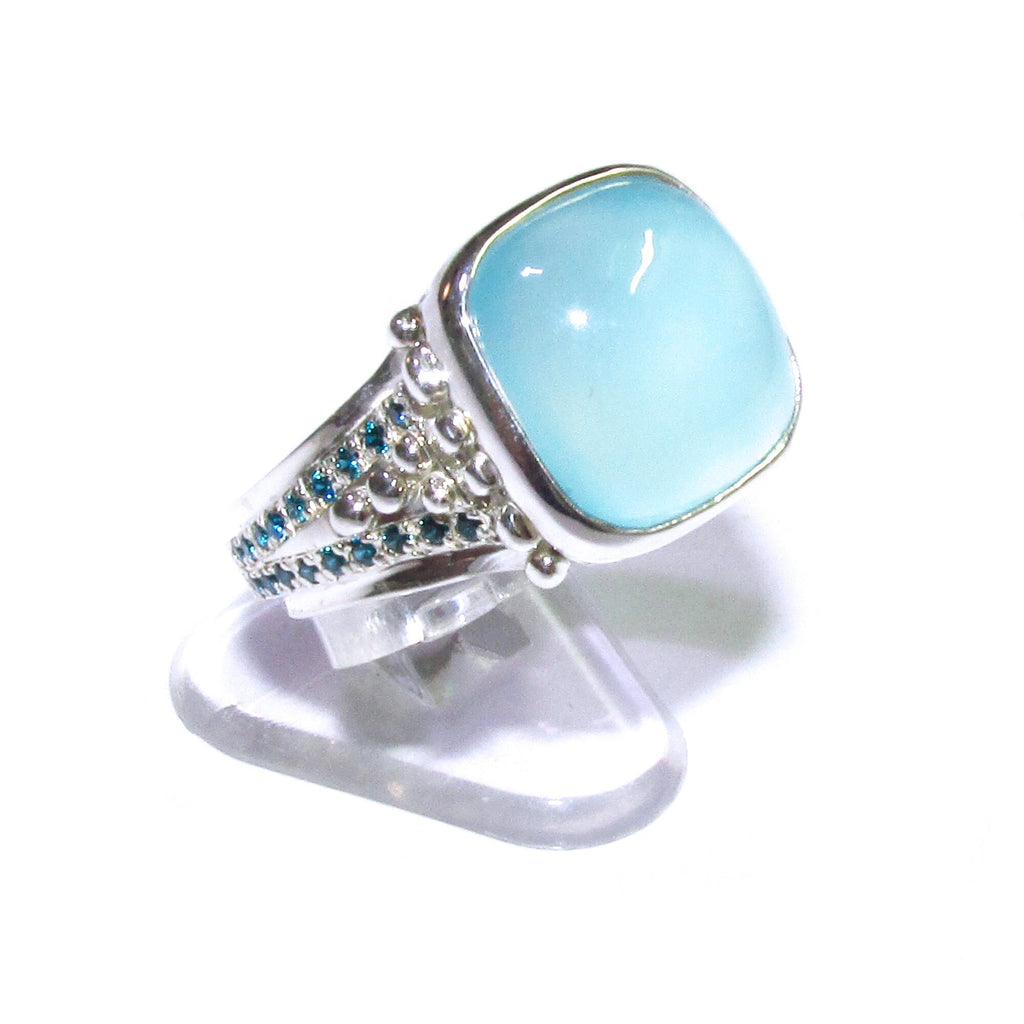 Statement Chalcedony ring 925 sterling silver size 7 1/2, Handmade ring, single copy, 925 sterling silver, Natural Aqua chalcedony, gemstone