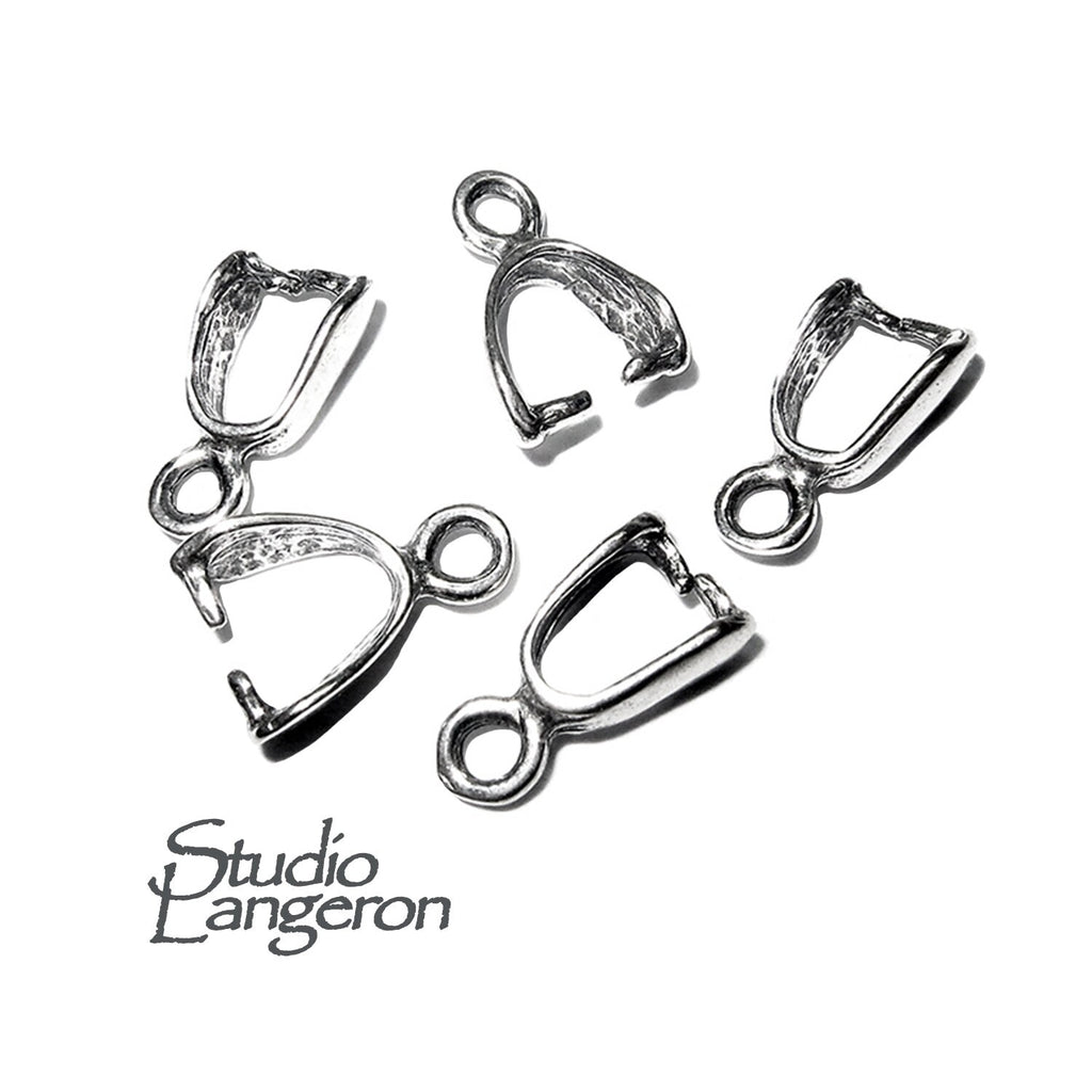 925 Sterling silver Small Pinch Pendant Bail with Ring - 1 piece