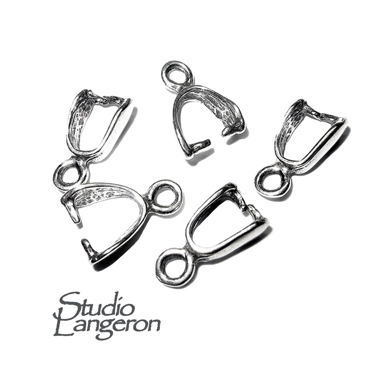 925 Sterling silver Small Pinch Pendant Bail with Ring - 1 piece