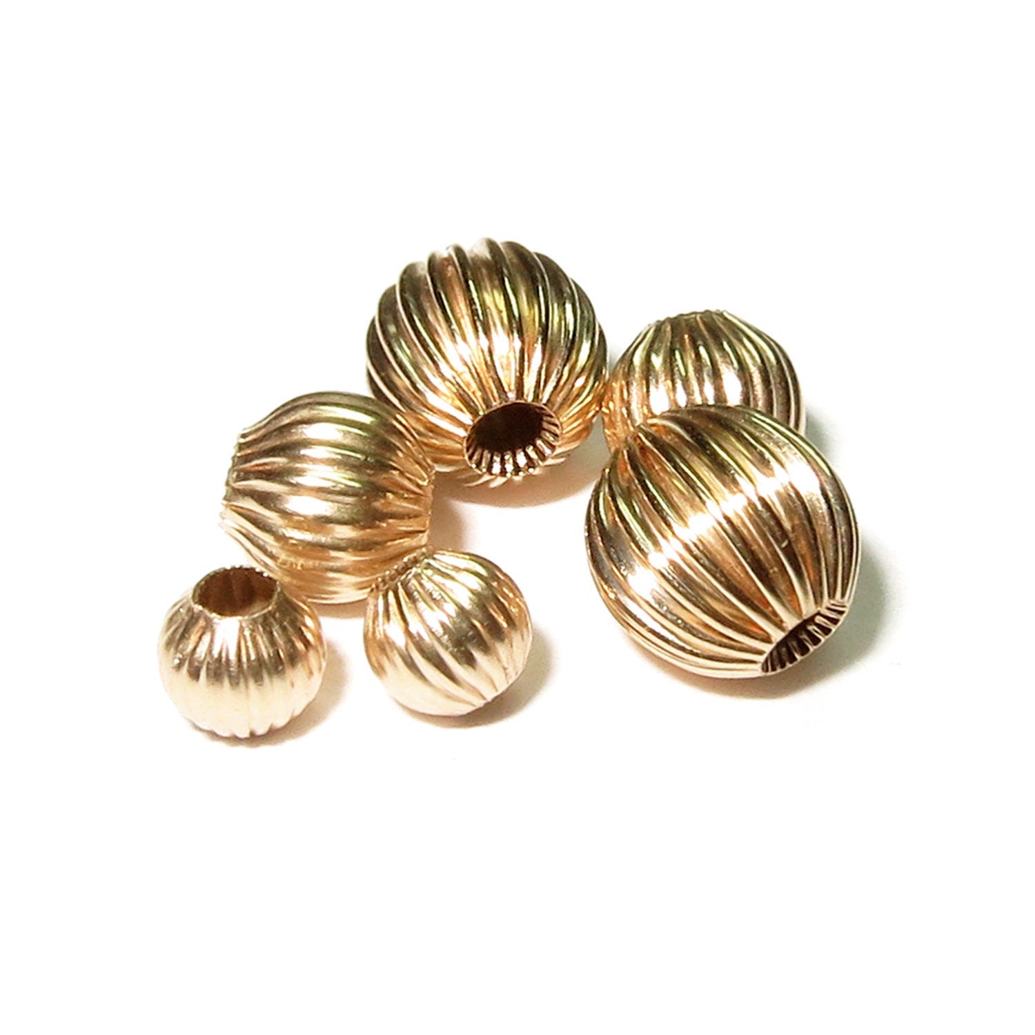 14K solid gold corrugated round beads size 3.0-13.0 mm, round gold beads, Jewelry making, solid gold beads, 14K solid gold - 1 piece