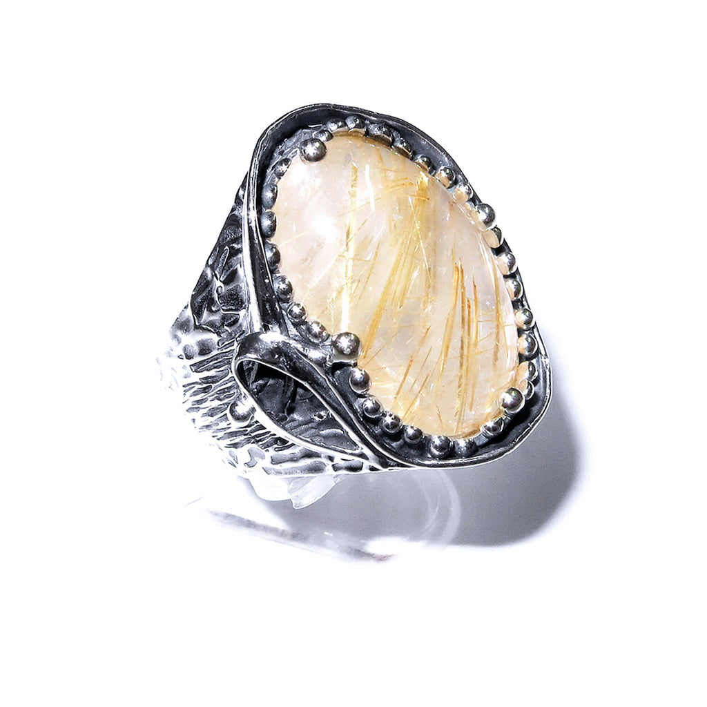 Statement Rutile quartz ring 925 sterling silver size 8 1/2, single copy, Silver ring, natural Rutile quartz, Statement ring, Handmade ring
