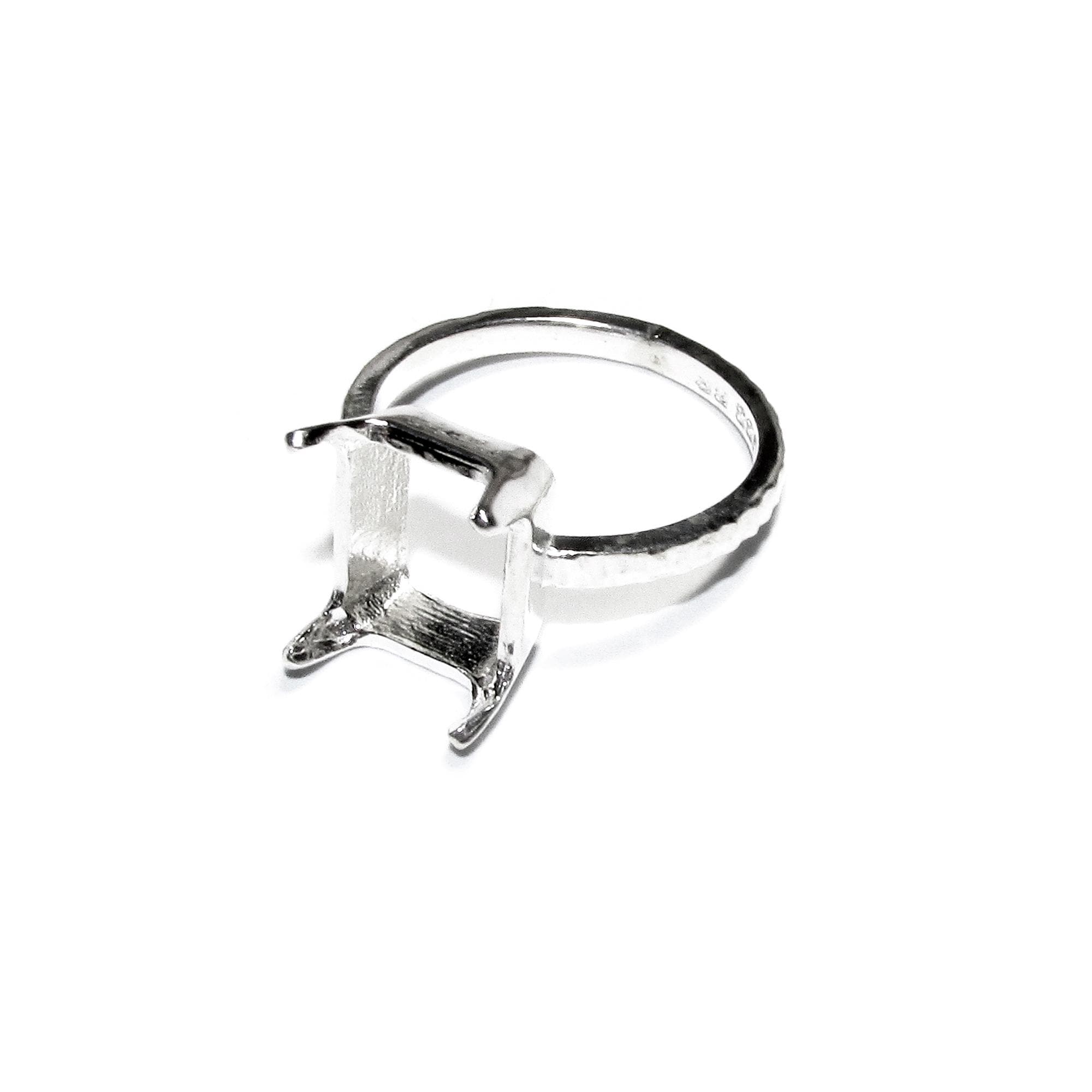 925 sterling silver blank ring with rectangular Prong Setting 8x10mm size 4-11, Jewelry making, base ring, Setting, Prong setting - 1 piece