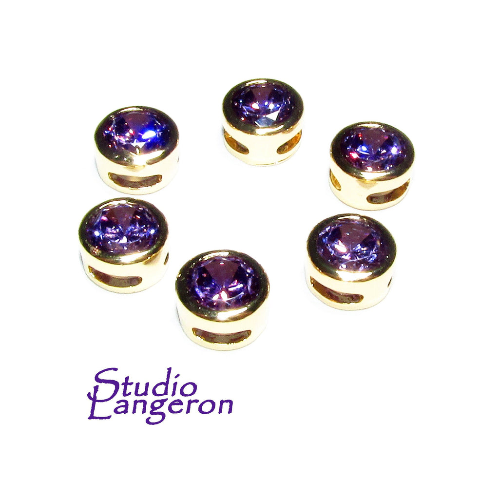 14K yellow gold filled decorative round beads with amethyst size 6.2x3.8 mm, Jewelry making, Gold filled beads, amethyst - 1 piece