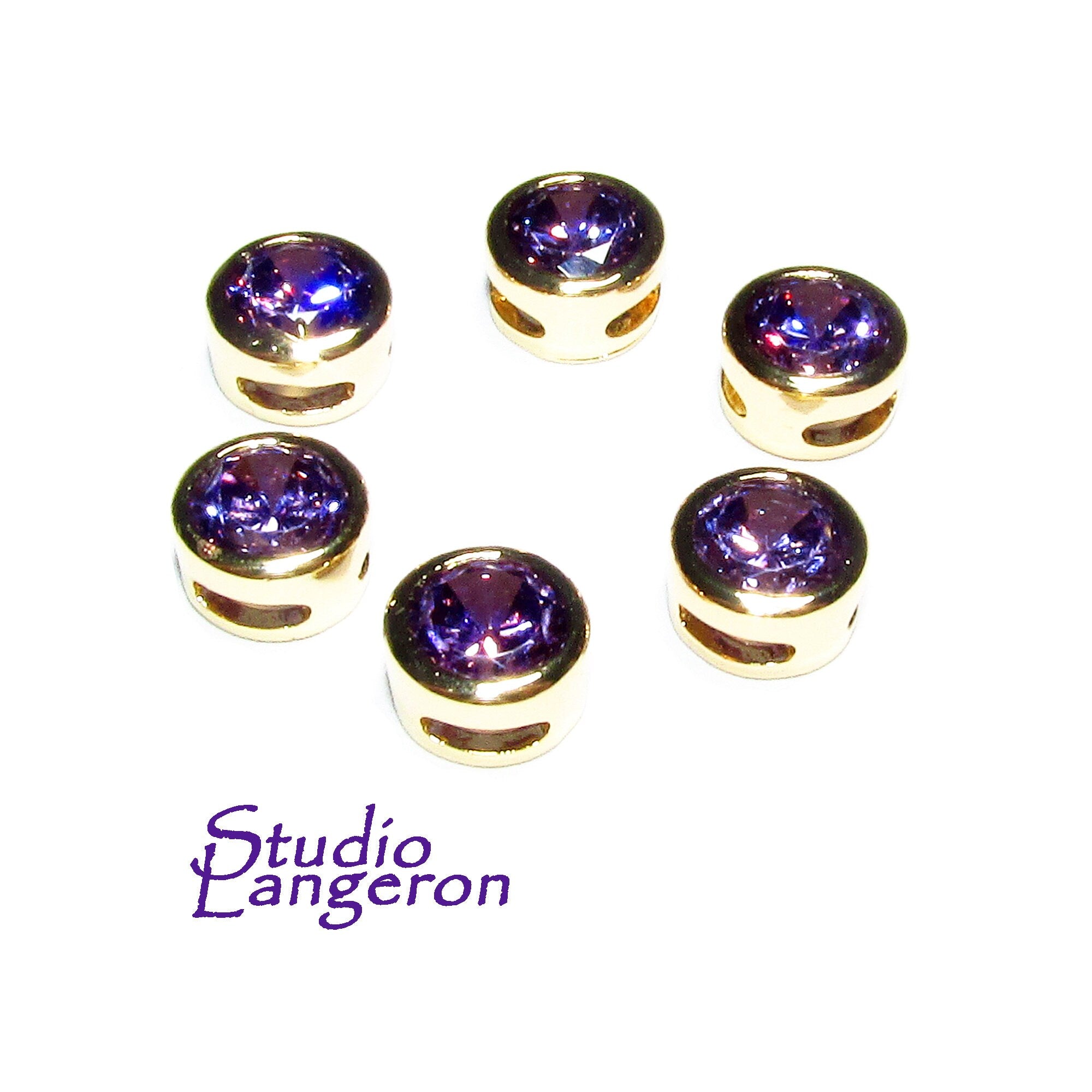 14K yellow gold filled decorative round beads with amethyst size 6.2x3.8 mm, Jewelry making, Gold filled beads, amethyst - 1 piece