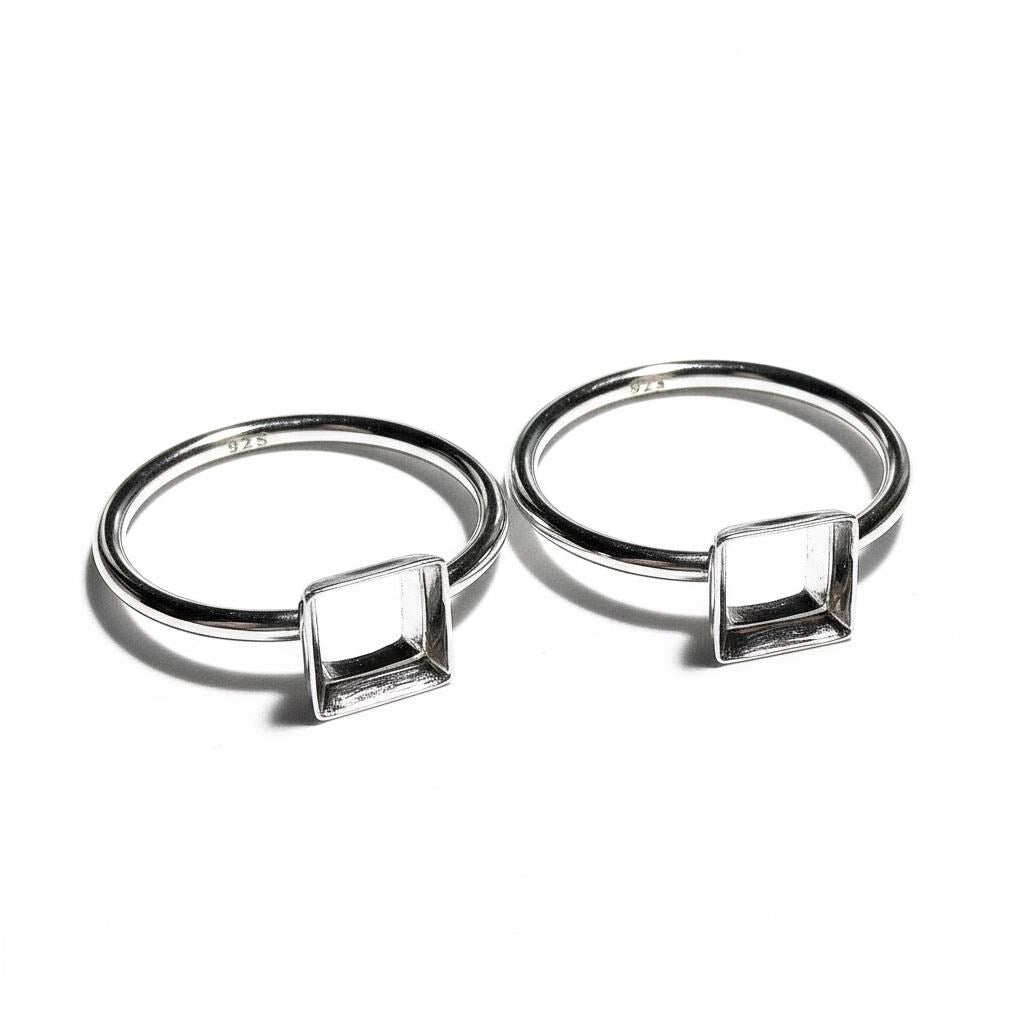 925 sterling silver blank ring with bezel cup 6x6mm size 4, 5, 6, 7, 8, 9, 10, 11, silver ring, bezel cup, setting, base ring - 1 piece