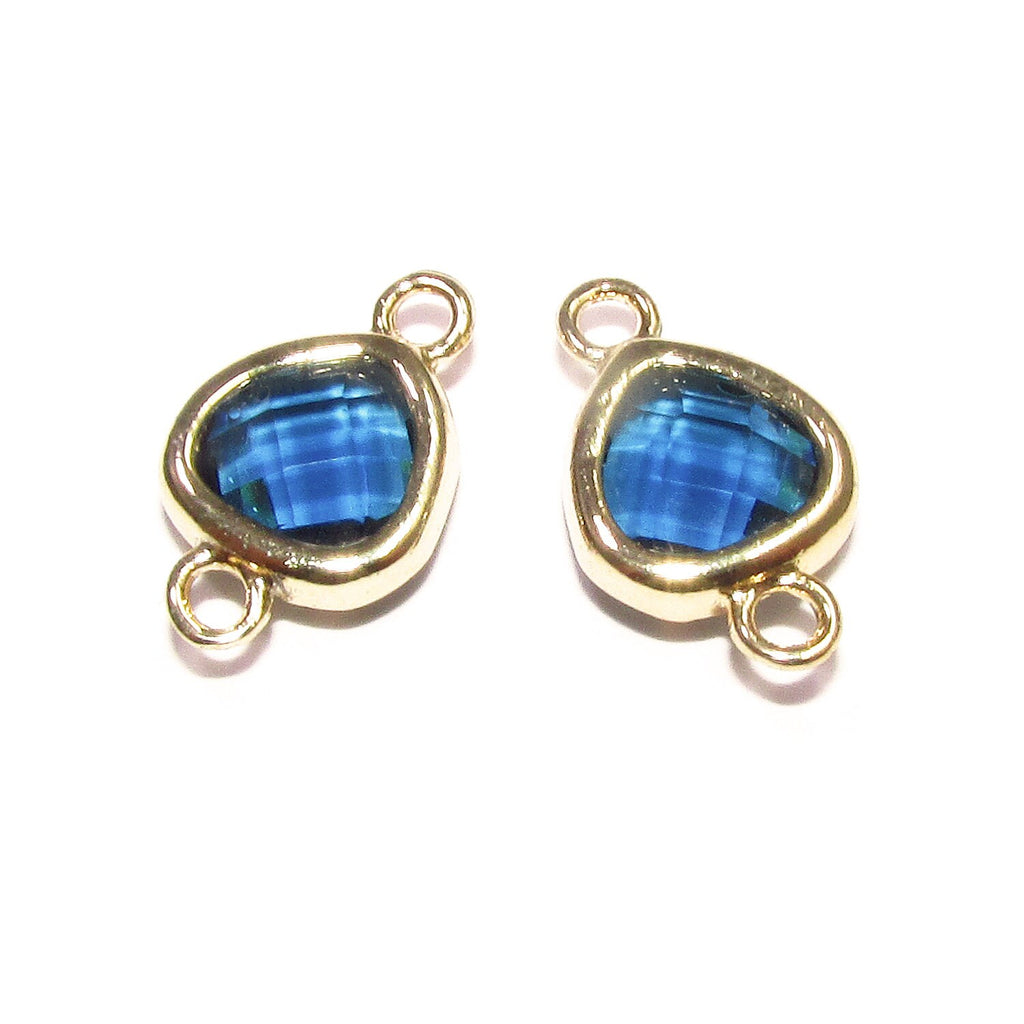 14K Gold Filled Checkerboard blue topaz triangular Link Connector size 8x14 mm, gold filled link, Jewelry making, Connector - 1 piece