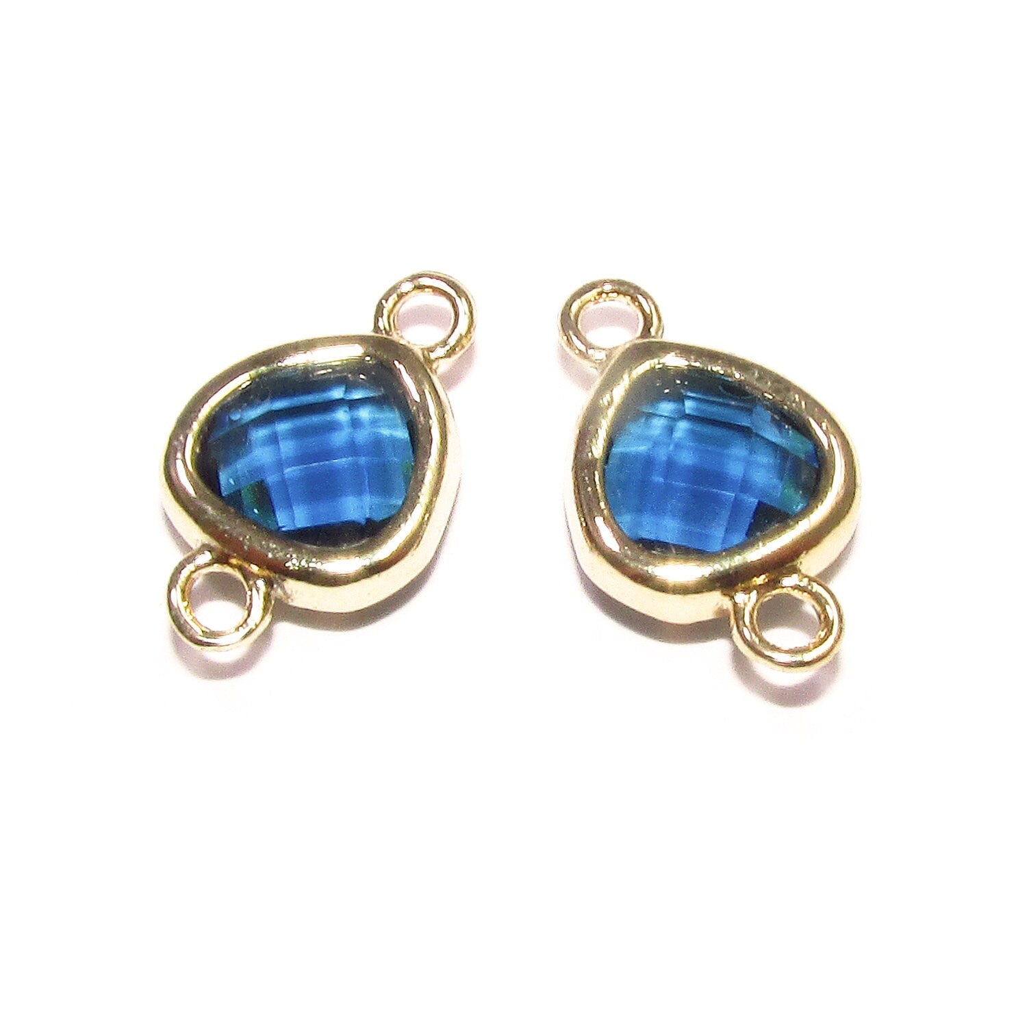 14K Gold Filled Checkerboard blue topaz triangular Link Connector size 8x14 mm, gold filled link, Jewelry making, Connector - 1 piece