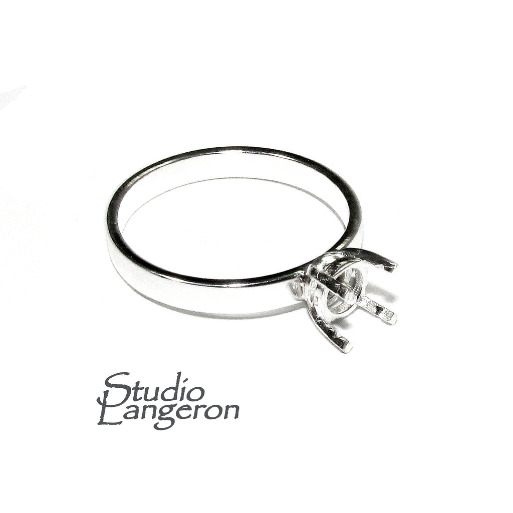 925 sterling silver blank ring with 4-prong setting 6 mm size 4-11, silver ring, Jewelry making, base ring, Setting, Prong setting - 1 piece
