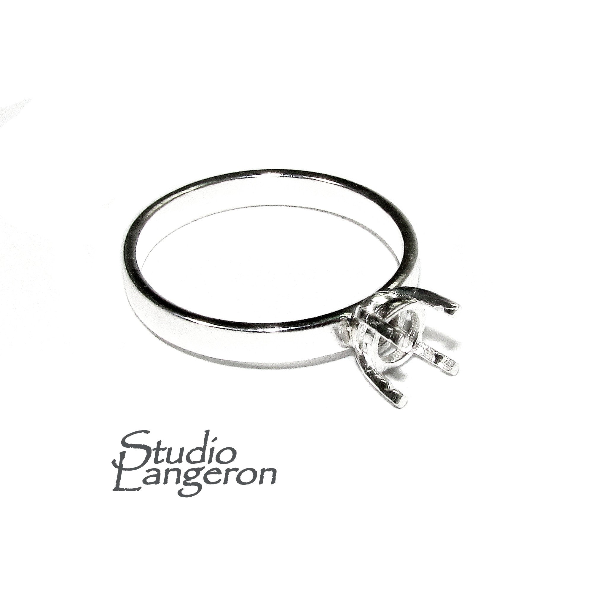 925 sterling silver blank ring with 4-prong setting 6 mm size 4-11, silver ring, Jewelry making, base ring, Setting, Prong setting - 1 piece