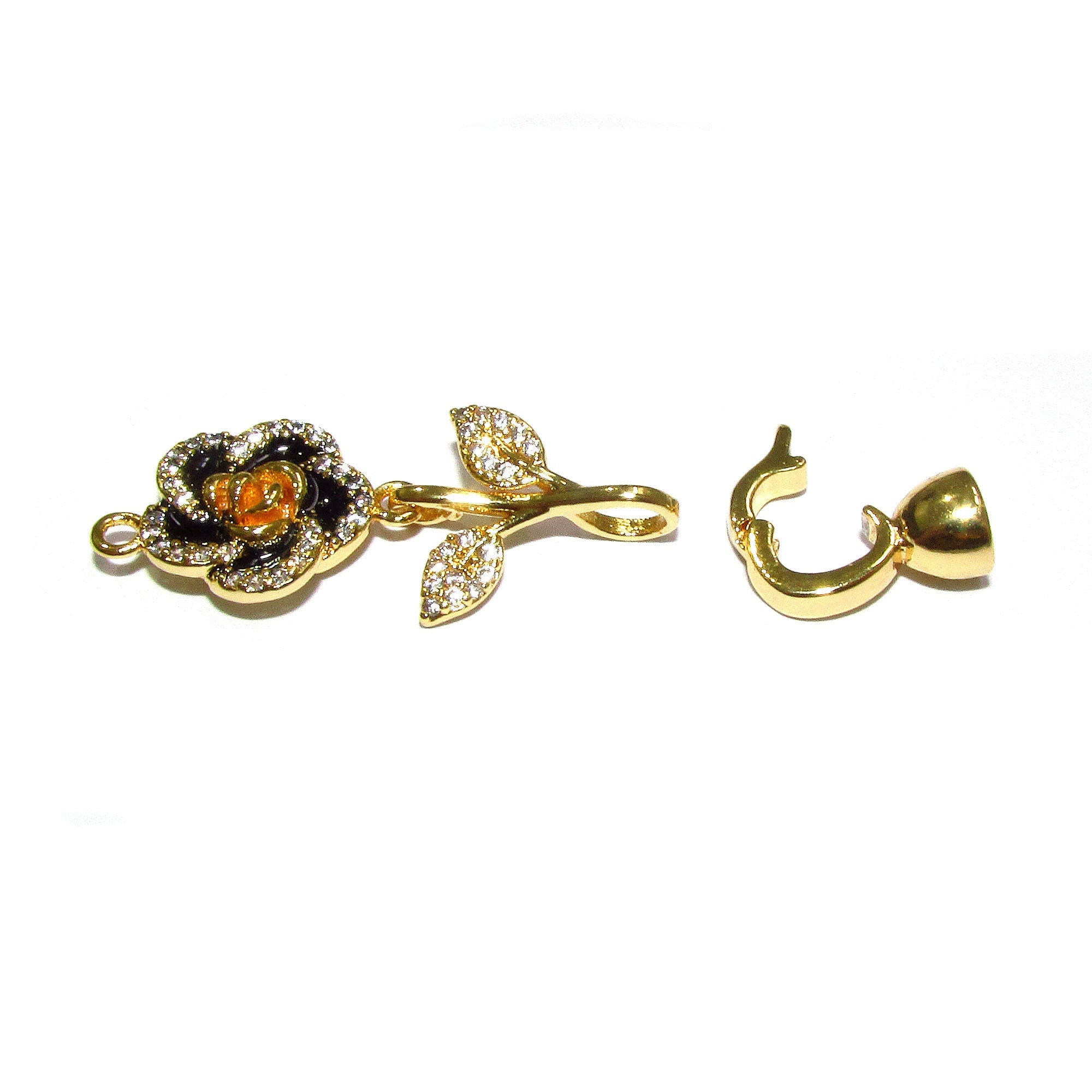14K Yellow Gold filled Hook Eye Large Clasp, Gold Filled decorative clasp with enamel, Clasp findings, Jewelry making - 1 piece