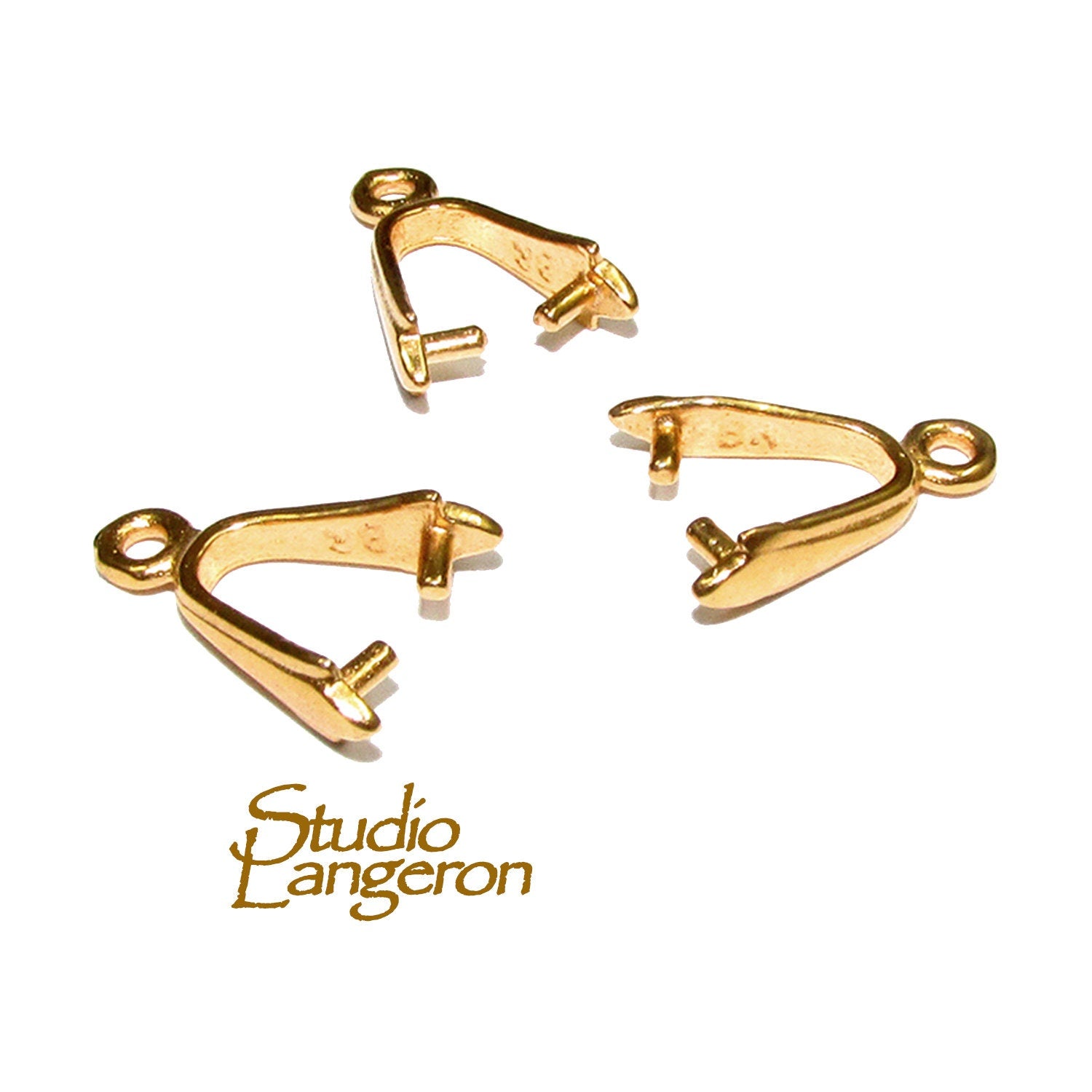 14K Yellow gold filled Pinch Pendant Bail, Bail with hook, bail with loop, Bail, Gold filled, Bail gold filled, Bail finding - 1 piece