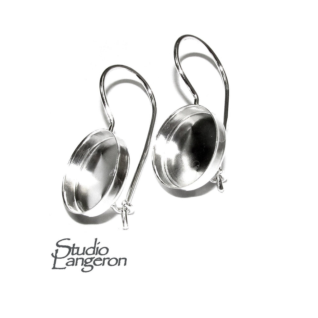 12 mm 925 sterling silver blank earrings with bezel cup, Jewelry making, Setting, bezel cup, base earrings, 925 silver - 1 pair (2 piece)