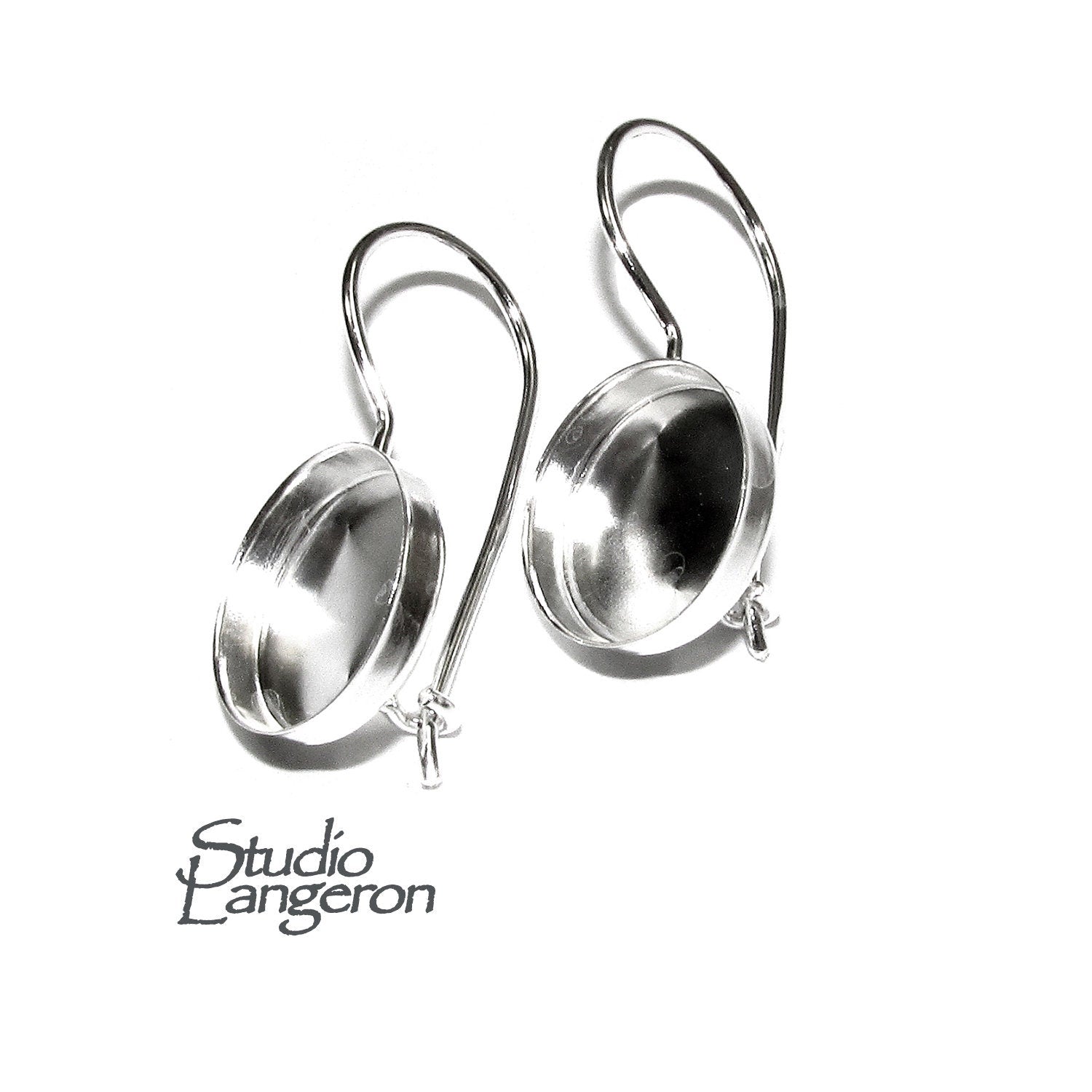12 mm 925 sterling silver blank earrings with bezel cup, Jewelry making, Setting, bezel cup, base earrings, 925 silver - 1 pair (2 piece)