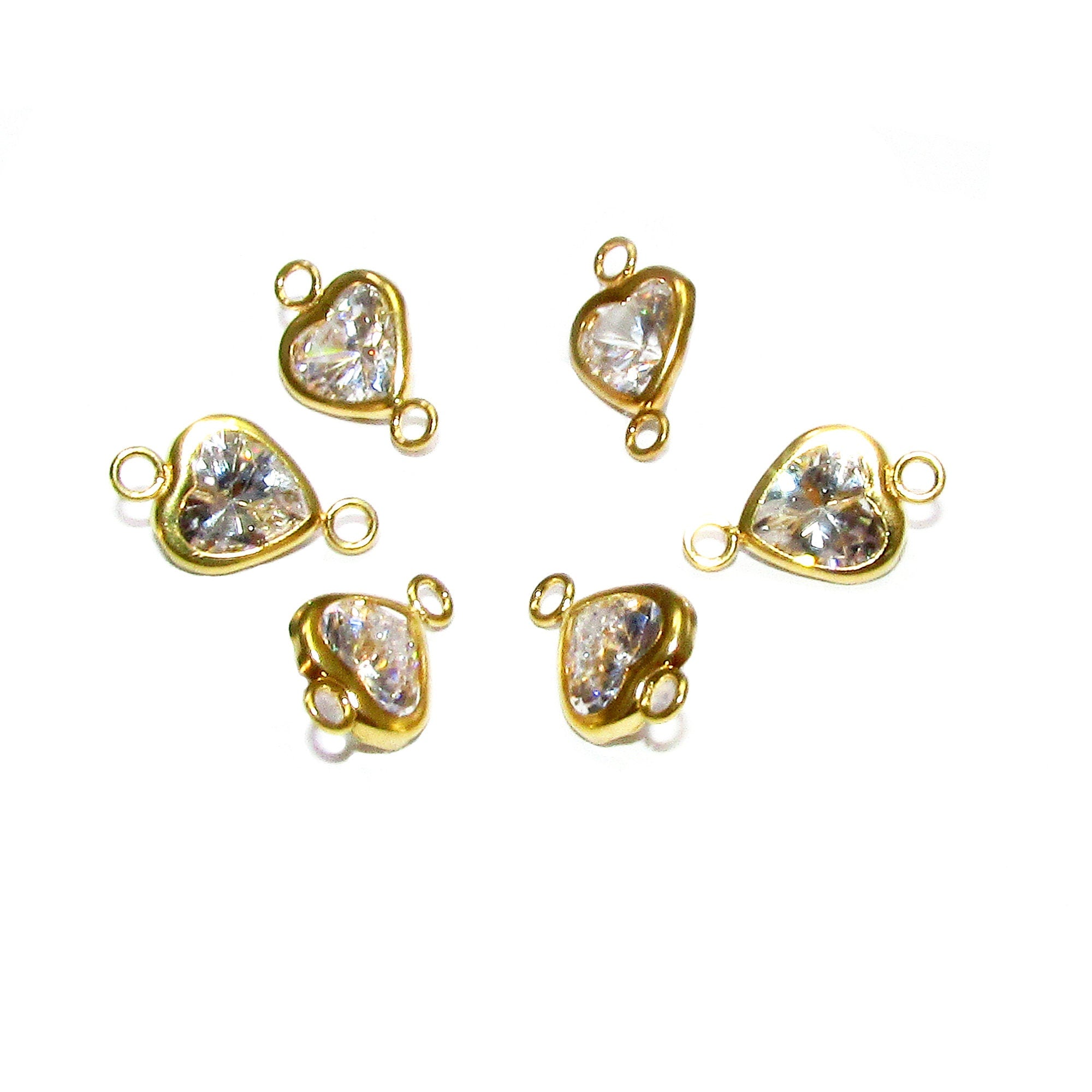 14K Gold Filled White topaz heart Link Connector size 11.5x7.0 mm, White topaz gold filled link, Connector, Jewelry making - 1 piece