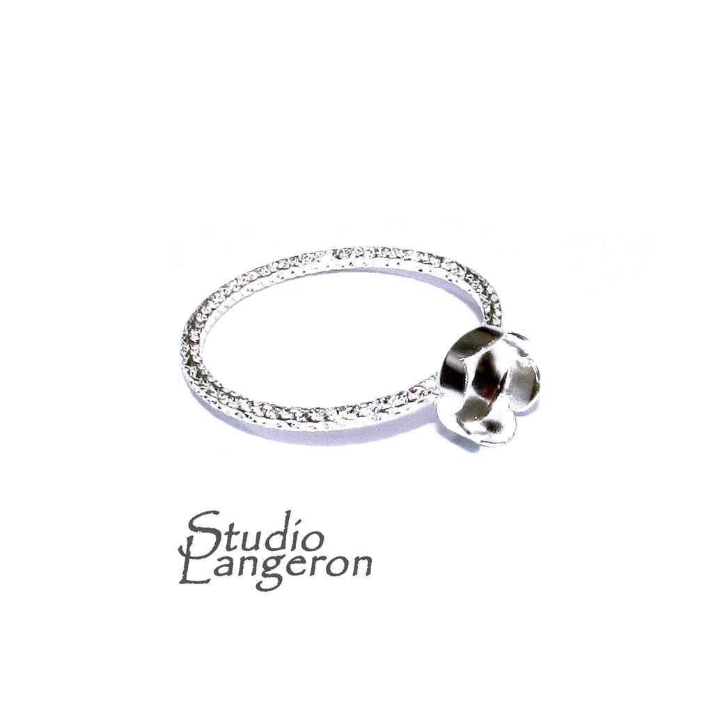925 sterling silver blank ring with flower bezel cup 6 mm size 4, 5, 6, 7, 8, 9, silver ring, bezel cup, base ring, Jewelry making - 1 piece