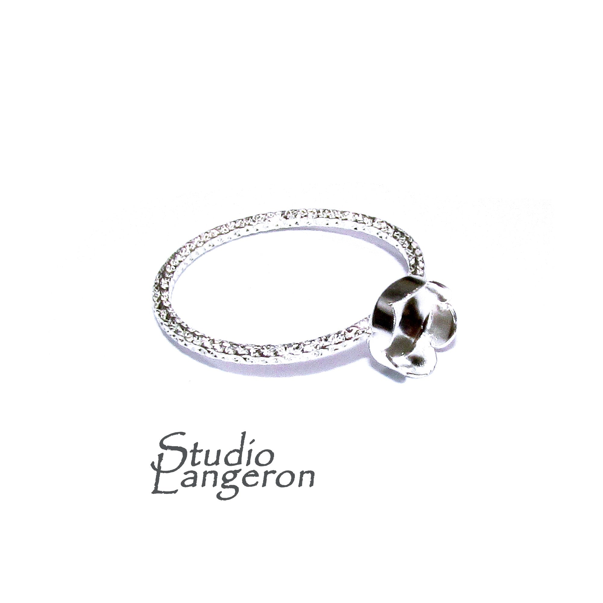 925 sterling silver blank ring with flower bezel cup 6 mm size 4, 5, 6, 7, 8, 9, silver ring, bezel cup, base ring, Jewelry making - 1 piece