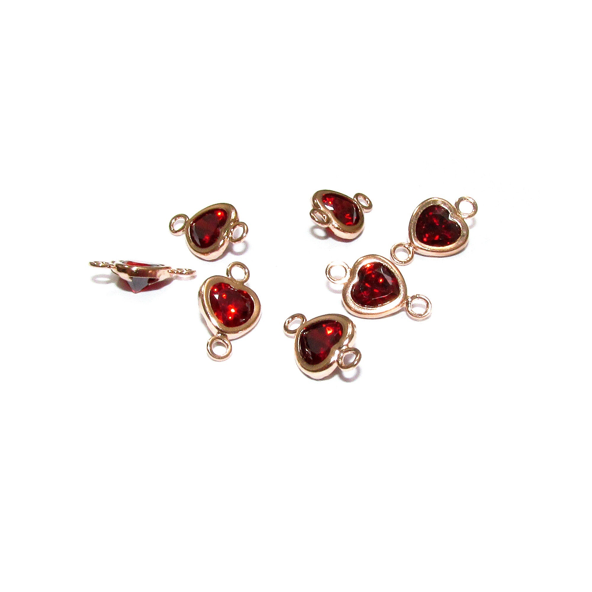 14K Rose Gold Filled garnet heart Link Connector size 9.5x6.0 mm, Garnet gold filled link, Garnet connector, Jewelry making - 1 piece
