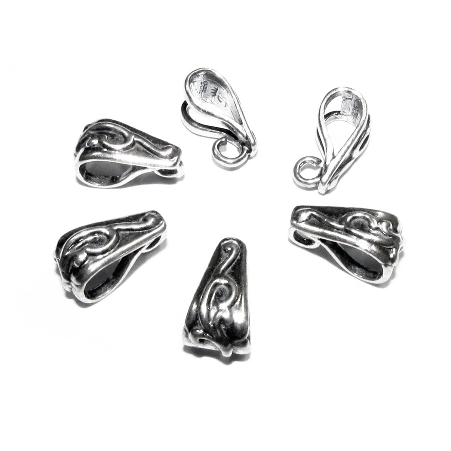 925 Sterling silver Swirl Design Pendant Bail, Bail with hook, bail with look, Jewelry making, Bail silver, Bail finding, Pendant - 1 piece