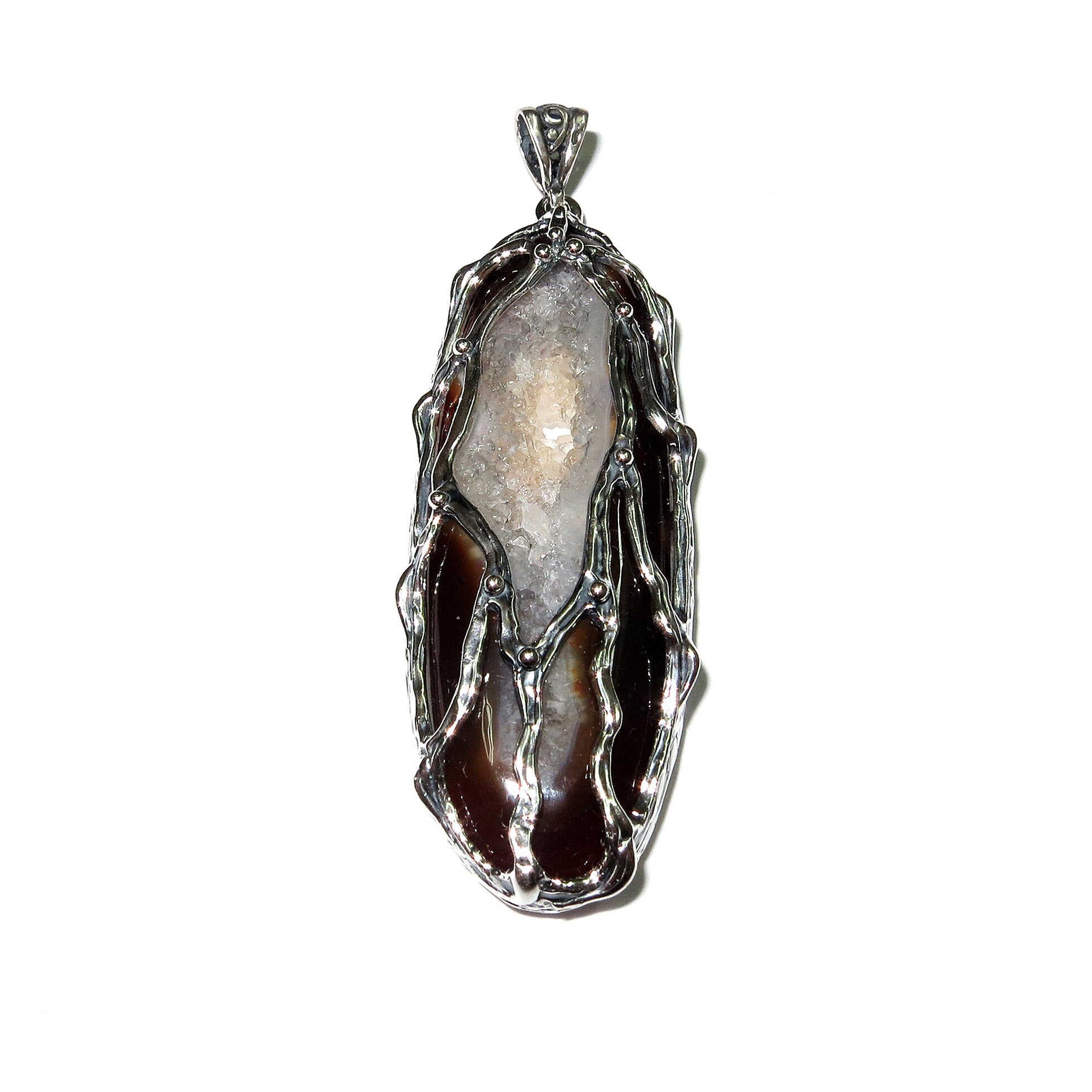 Druze agate brown pendant 925 sterling silver size 5.7x2.6 cm, handmade pendant, single copy, Druse Agate, Silver pendant, Brown, Gemstone