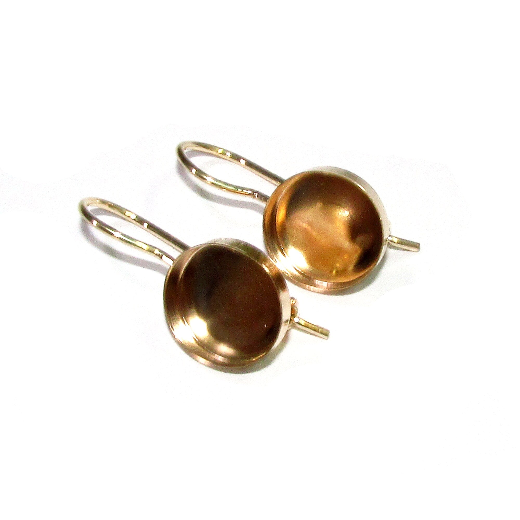 14K Yellow gold filled blank earrings with bezel cup 12mm, Jewelry making, Setting, bezel cup, base earrings, gold filled - 1 pair (2 piece)
