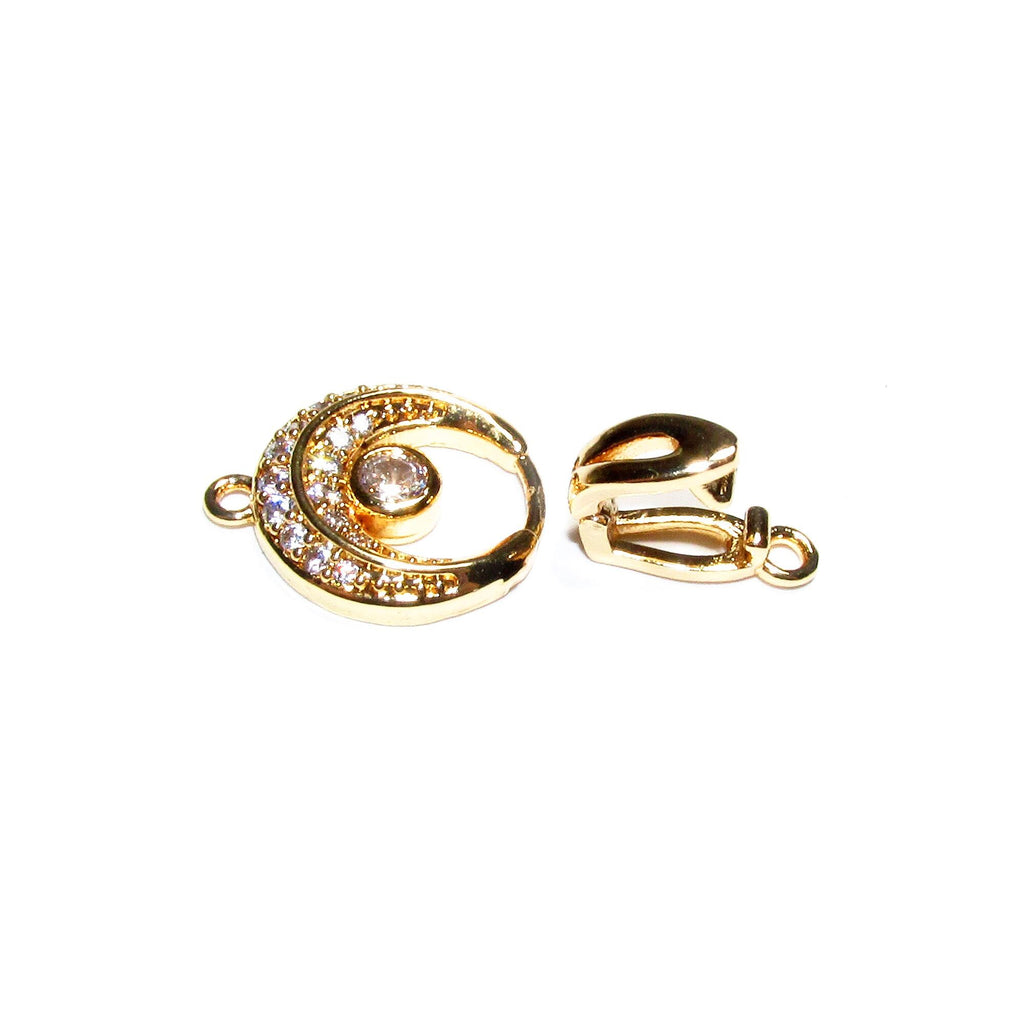 14K Yellow Gold Filled Hook Eye Clasp with Crystal: Jewelry Making Supply