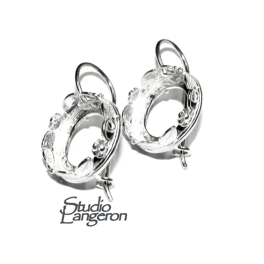 14 mm 925 sterling silver blank earrings with bezel cup, Jewelry making, Setting, bezel cup, base earrings, 925 silver - 1 pair (2 pieces)