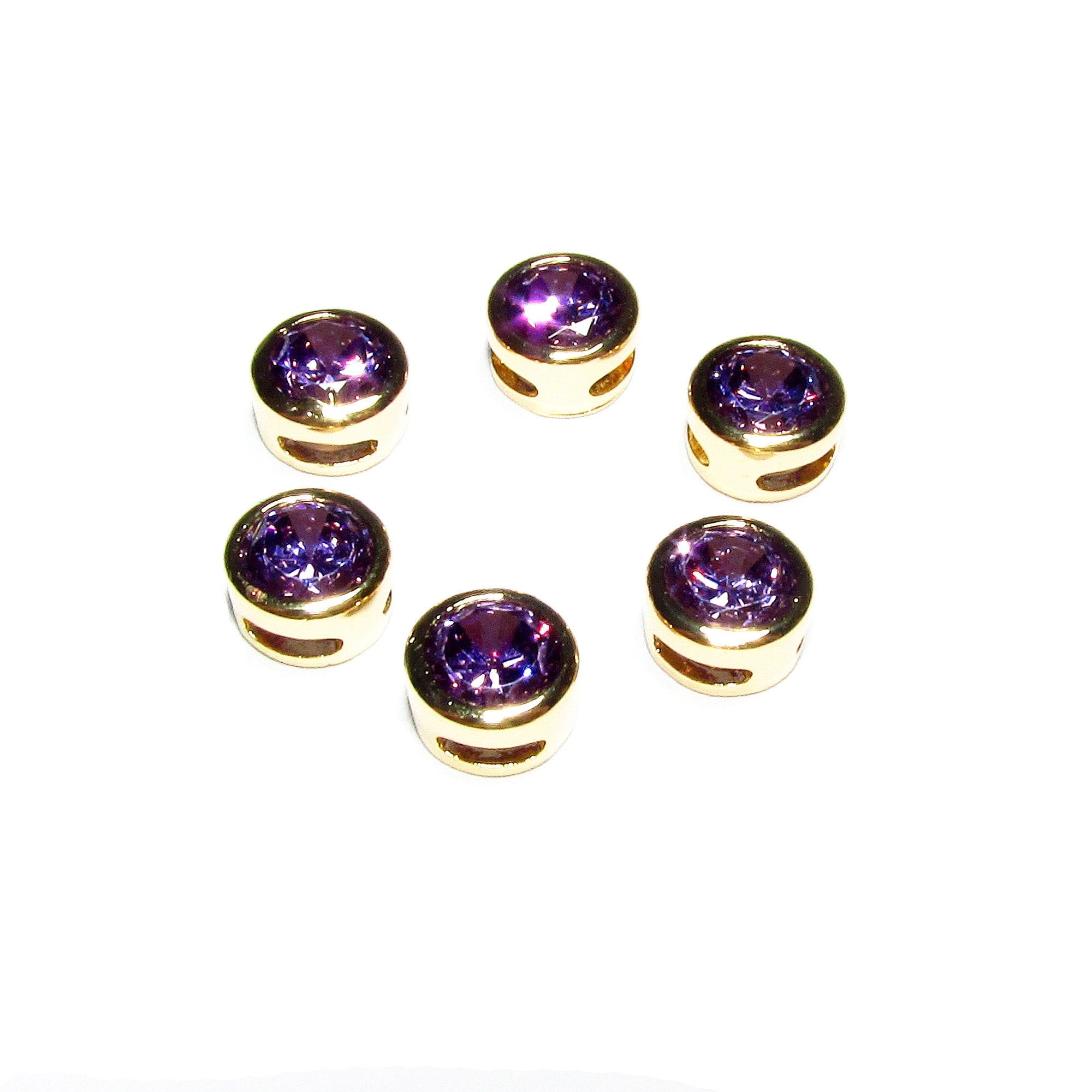 14K yellow gold filled decorative round beads with amethyst size 6.2x3.8 mm, Jewelry making, Gold filled beads, amethyst - 1 piece