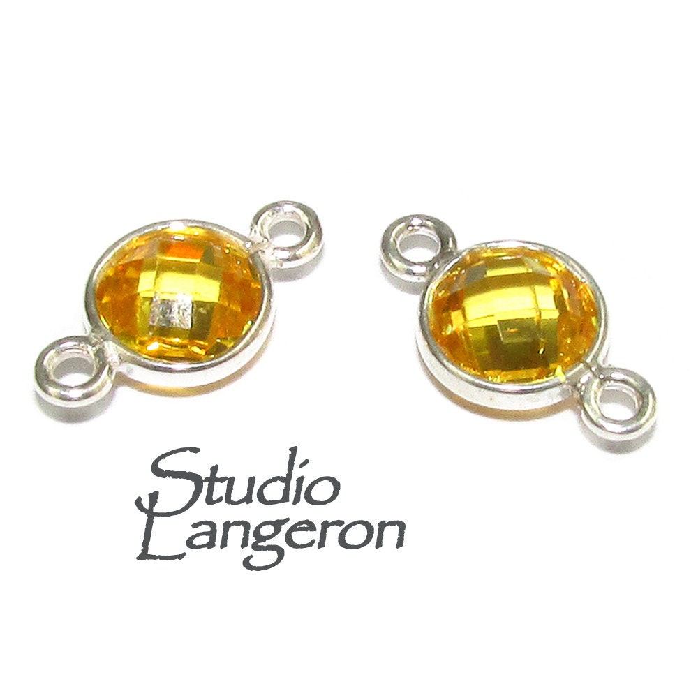 925 Sterling Silver Checkerboard Citrine Round Link Connector size 12x7 mm, Citrine link, Jewelry making, link connector, Citrine - 1 piece