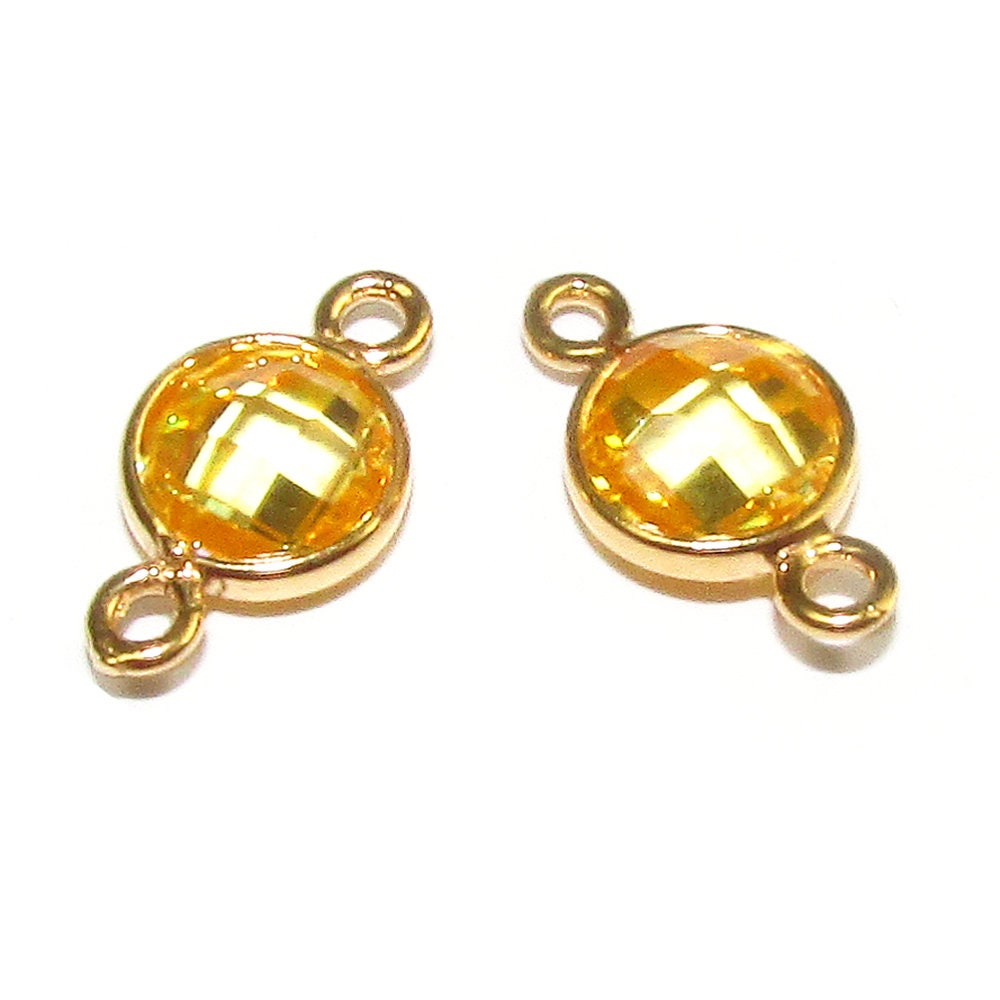 14K Gold Filled Checkerboard Citrine Round Link Connector size 12x7 mm, Citrine gold filled link, Link connector, Jewelry making - 1 piece
