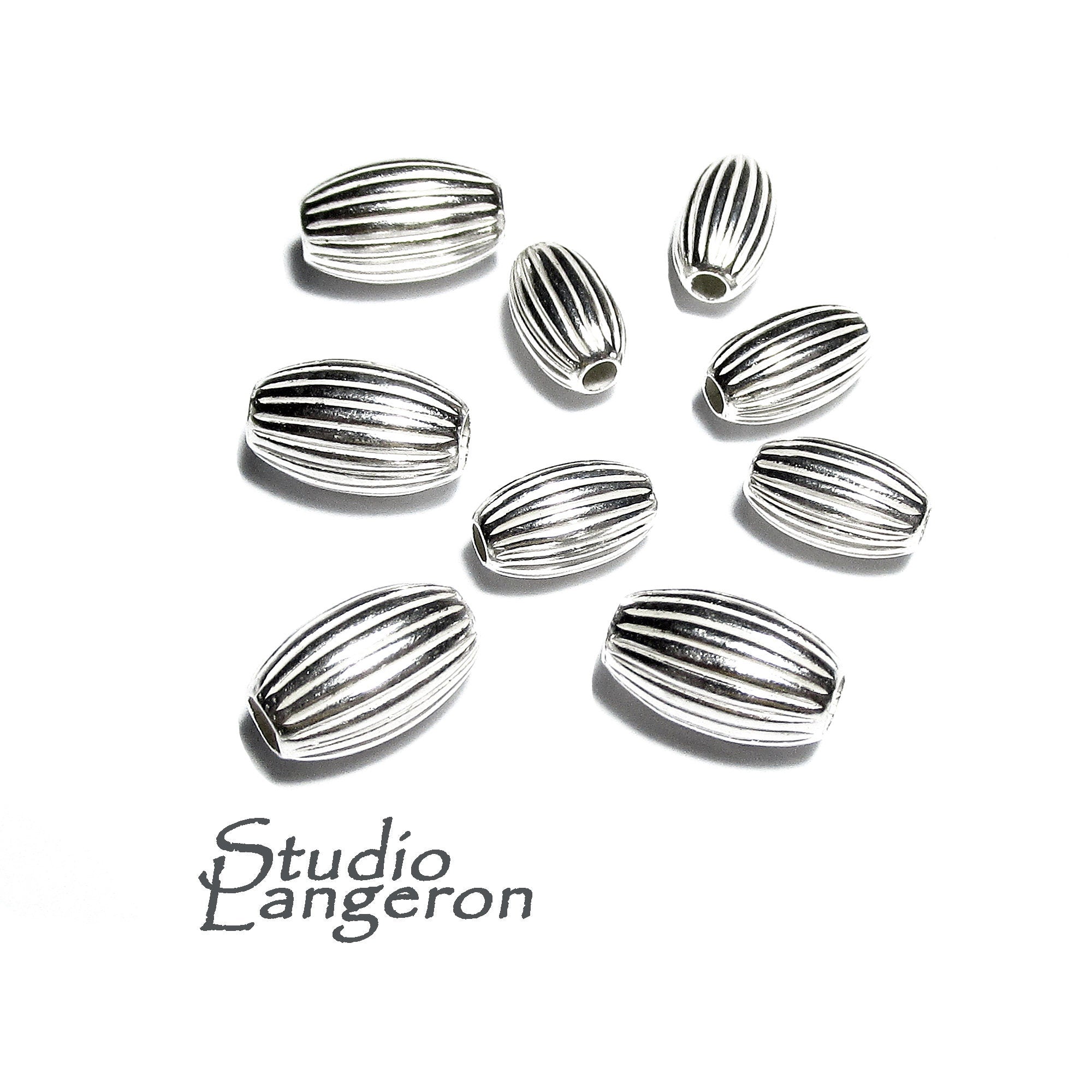 925 Sterling Silver corrugated shiny oval Beads Size 3x5, 4x6.5, 5x7 mm, Jewelry making, Corrugated oval Beads, Silver oval beads - 1 piece